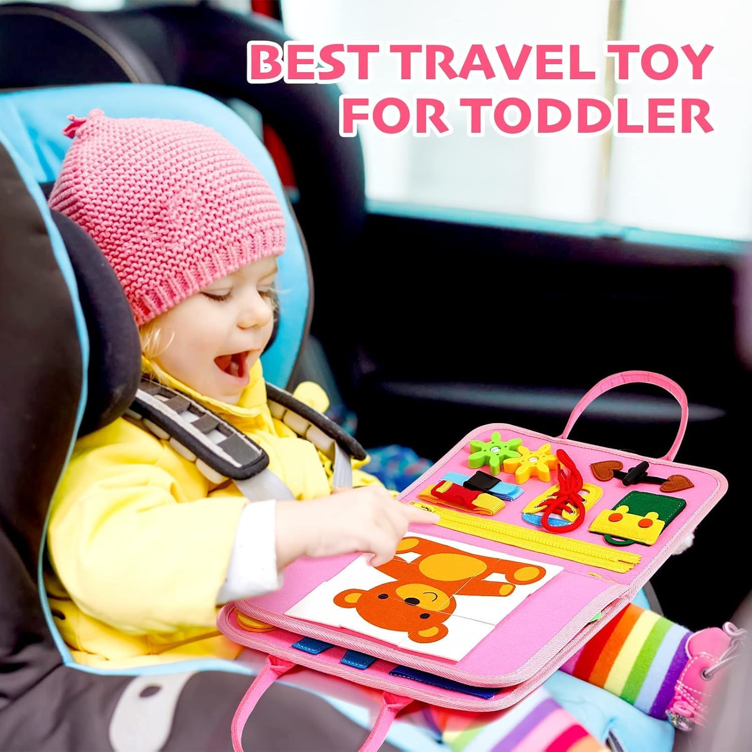 Montessori Toys for Toddlers,25 in 1 Preschool Educational Activities Developing Sensory Basic Life-Skills Learning Self-Dressing Puzzle Toys for Infants, for 1To 7Year Old Toddlers Boys Girls (Pink) image number 5