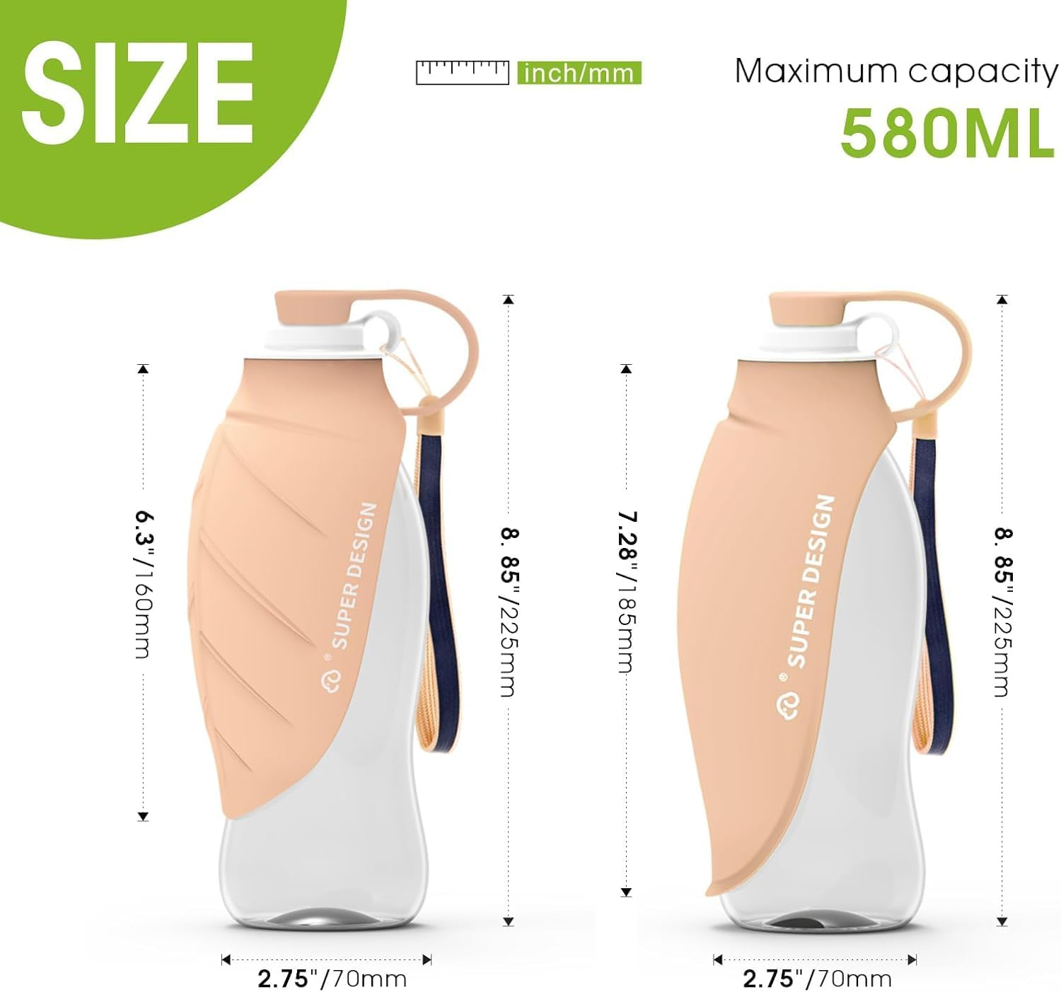 Dog Water Bottle for Walking Portable Dog Water Travel Bottle, Leak-Proof Travel Water Feeder with Large Flip Silicone Leaf Shape, Ideal for Walking, Hiking (Orange, Standard) - Black image number 5