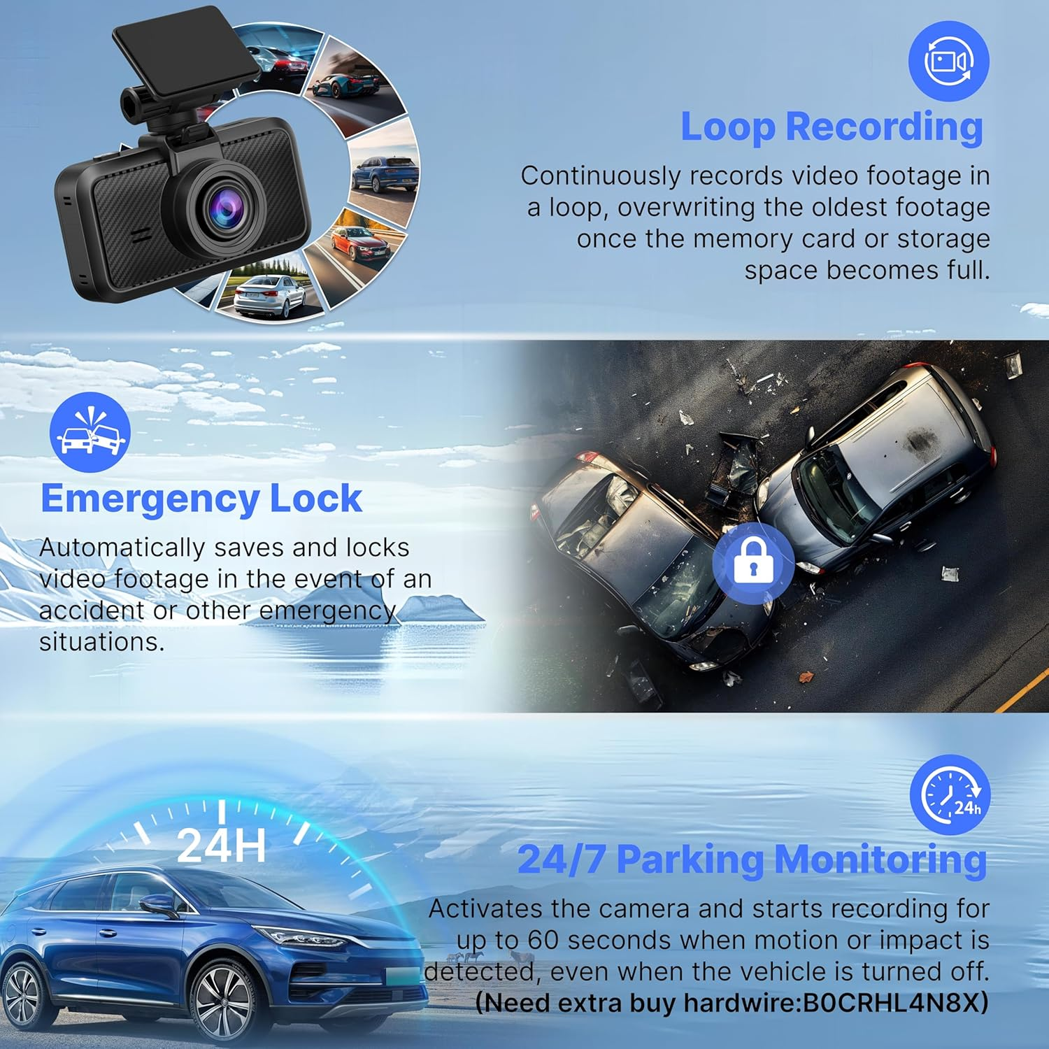 Miofive Dash Cam Front and Rear, 4K+2K Dash Cam for Car, 5G Wifi Bluetooth GPS Car Camera, 32GB SD Card Included, HDR, Loop Recording, Night Vision, 24H Parking Mode, App Control, Support 512GB Max image number 1