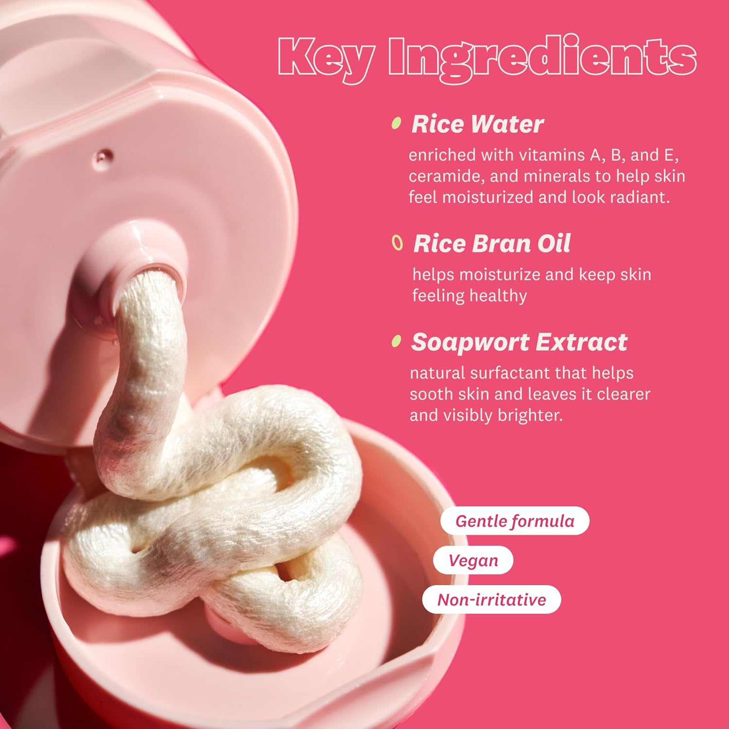 The Face Shop Rice Water Bright Foaming Facial Cleanser with Ceramide, Gentle Face Wash for Hydrating & Moisturizing, Vegan Face Cleanser, Makeup Remover, Korean Skin Care for All Skin Types, 300Ml image number 3