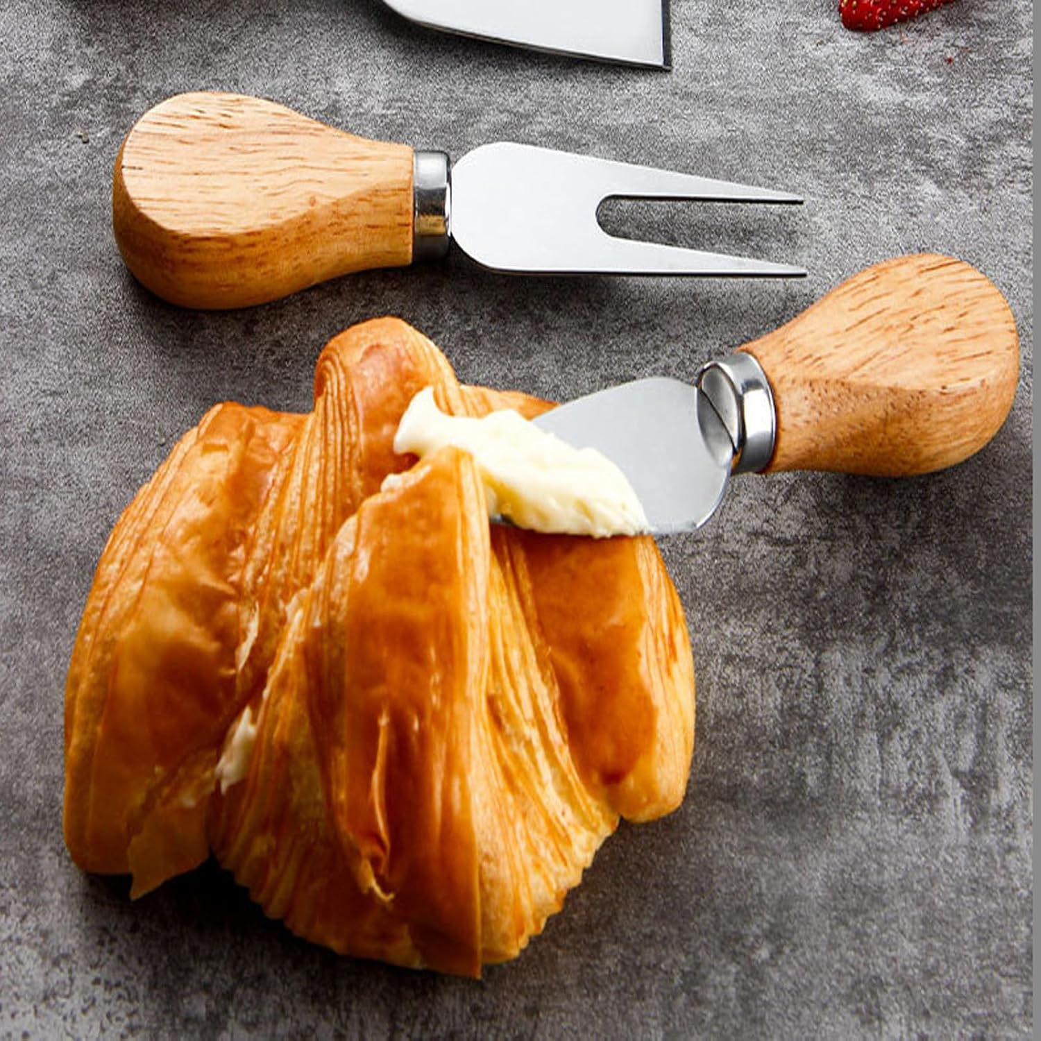 6 Piece Set of Oak Handled Cheese Kniveswooden Handle Cheese Knife Set for Charcuterie Board, Mini Steel Stainless Cheese Cutter,Cutlery Gift Set image number 5