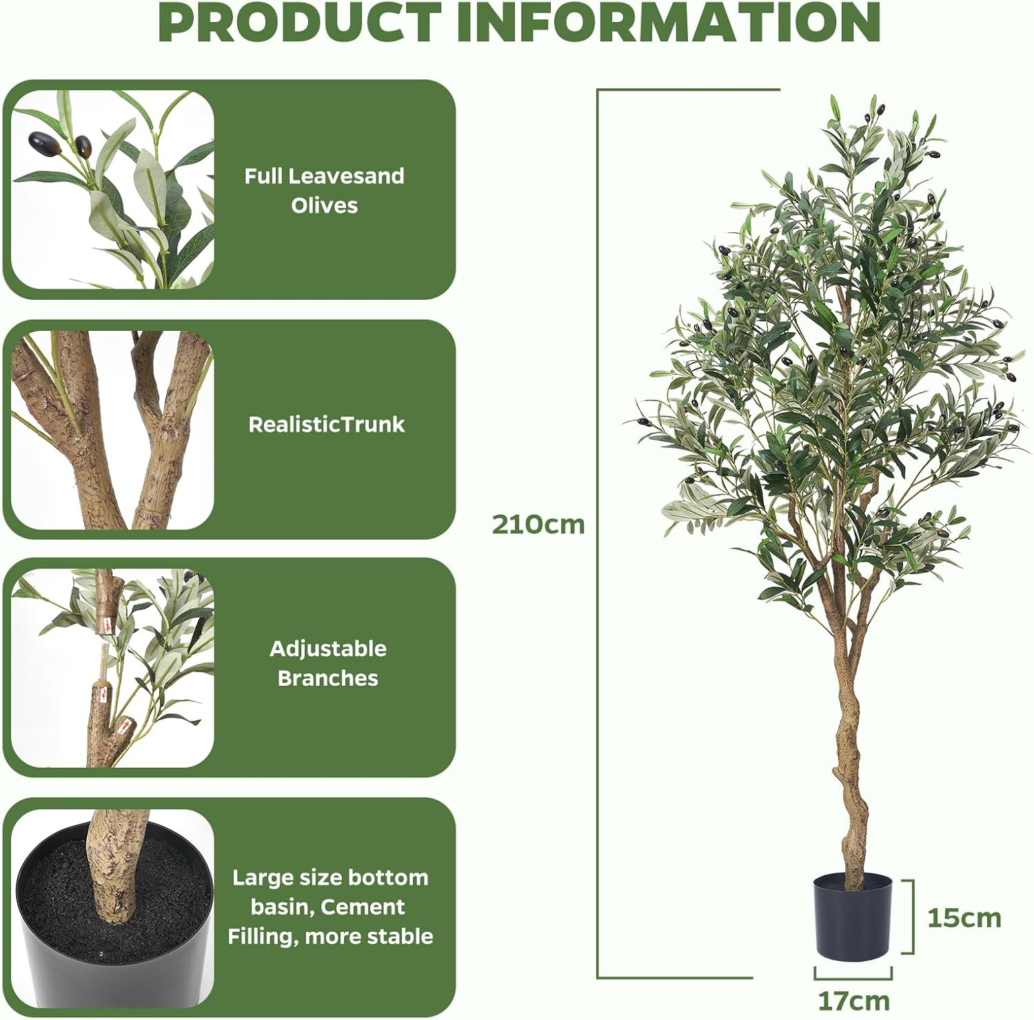 CQLITI Artificial Olive Tree- Artificial Plants Large Olive Tree Plant in Pot, Olive Tree Decoration for Home, Living Room, Bedroom, Office, Garden,210Cm,6.9Ft,83In,Including a 5-Meter LED Light Strip image number 3