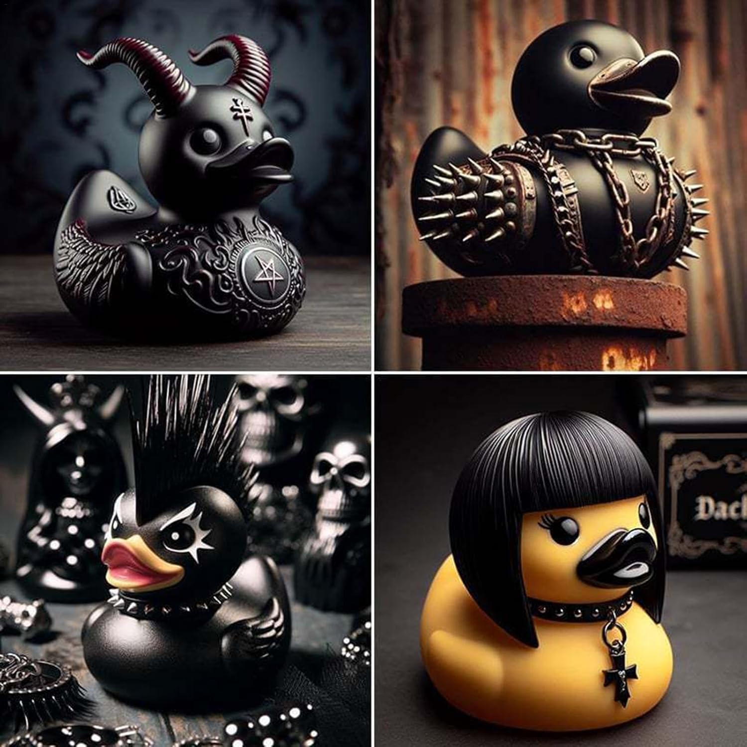 5 Duckieville Duck Statue, Gothic Duckieville Duck, Resin Black Rocker Duck Sculpture Collectibles, Animal Figure Gothic Duck Statue, Collection Figure Satan Duck, Duck Figure for Home Decoration