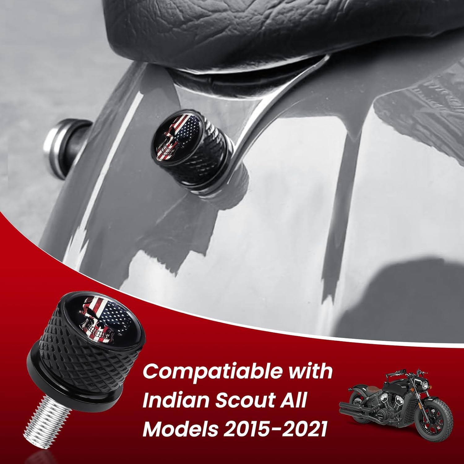 Black Stainless Knurled Fender Rear Seat Bolt Screw for Indian Scout All Models 2015-2020 - American Skeleton