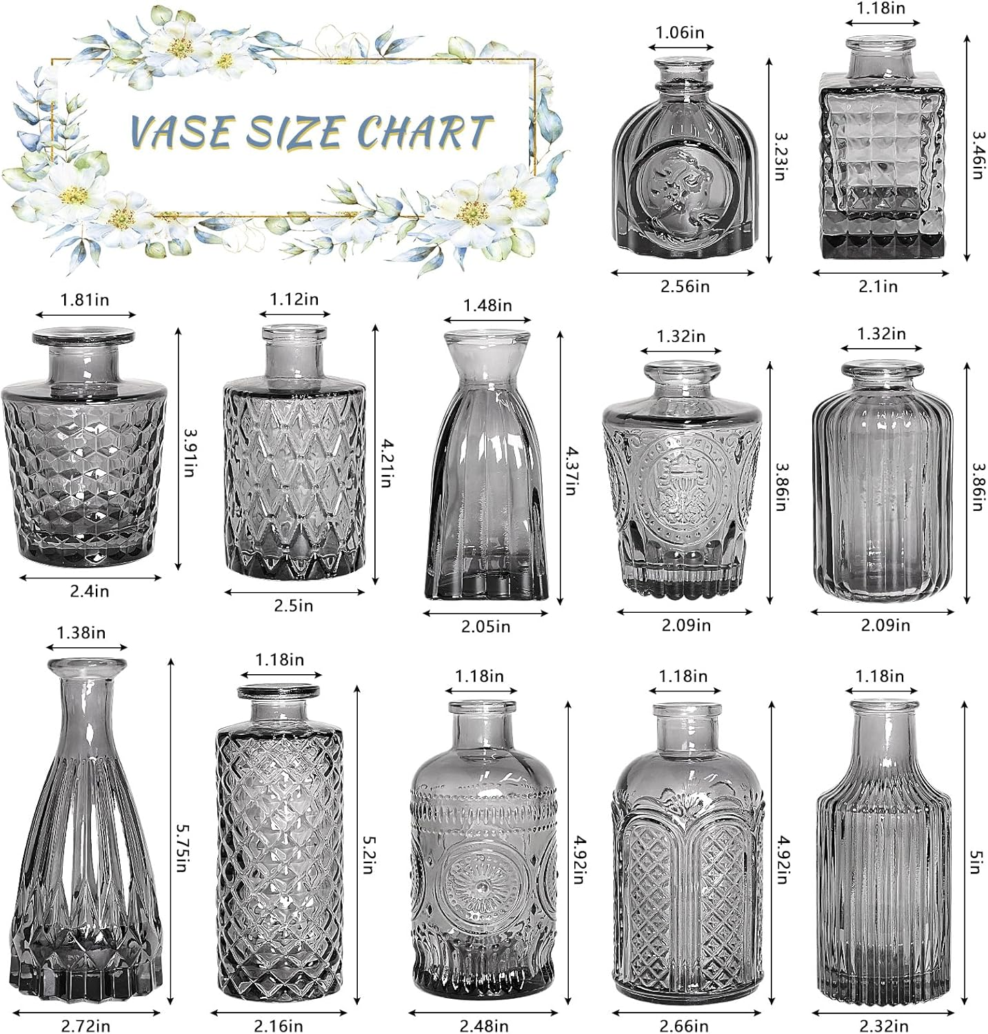 SUPMIND Bud Vase Set of 12, Black Bud Vases in Bulk, Small Flower Vases for Centerpieces, Mini Vintage Vase for Rustic Wedding, Home,Table Decoration