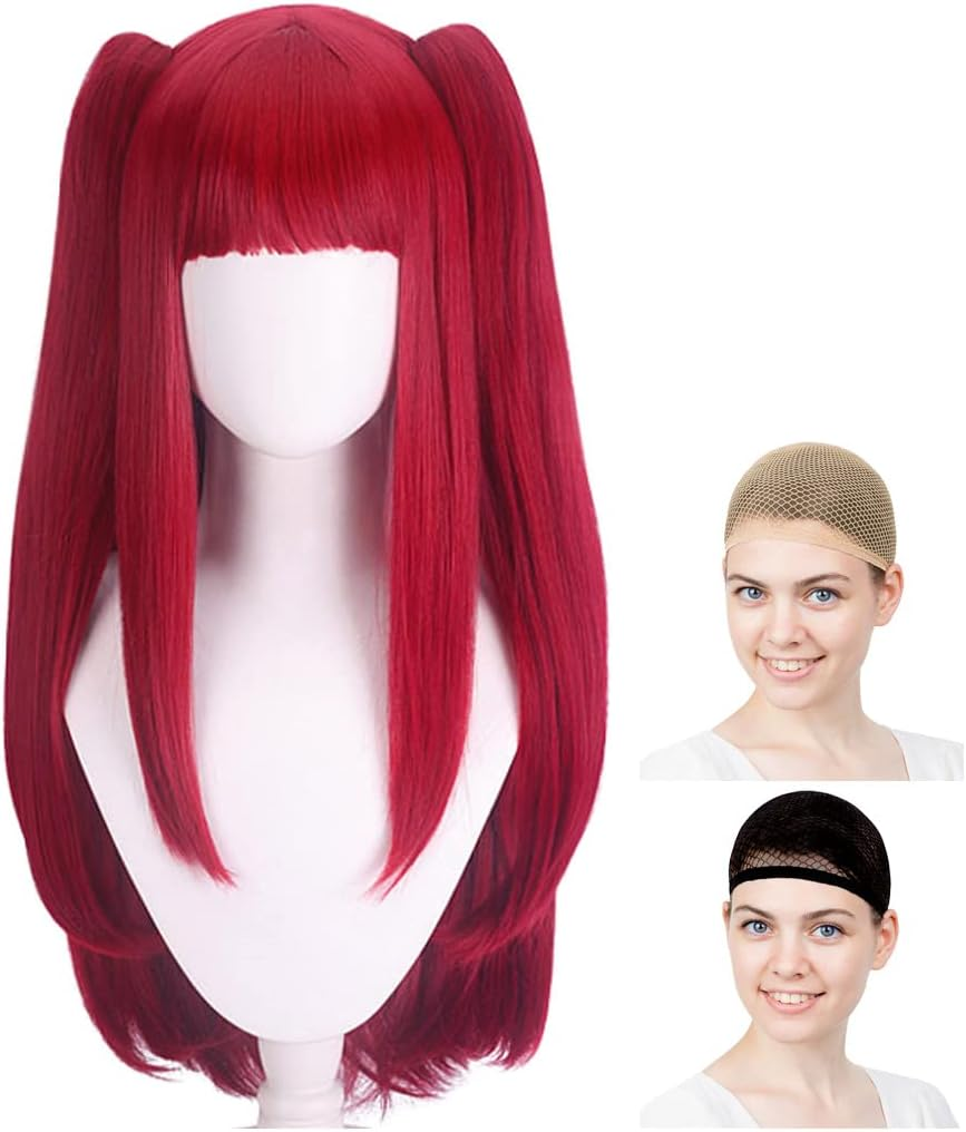 Caseeden Cosplay Wig, Dress-Up Doll, Love Itagawa, Umyume Kitagawa, Sabakoma, Lizkyun, Twin Tail with Hair Included, Dark Red, White Melce Wig Net, Set of 2 image number 5