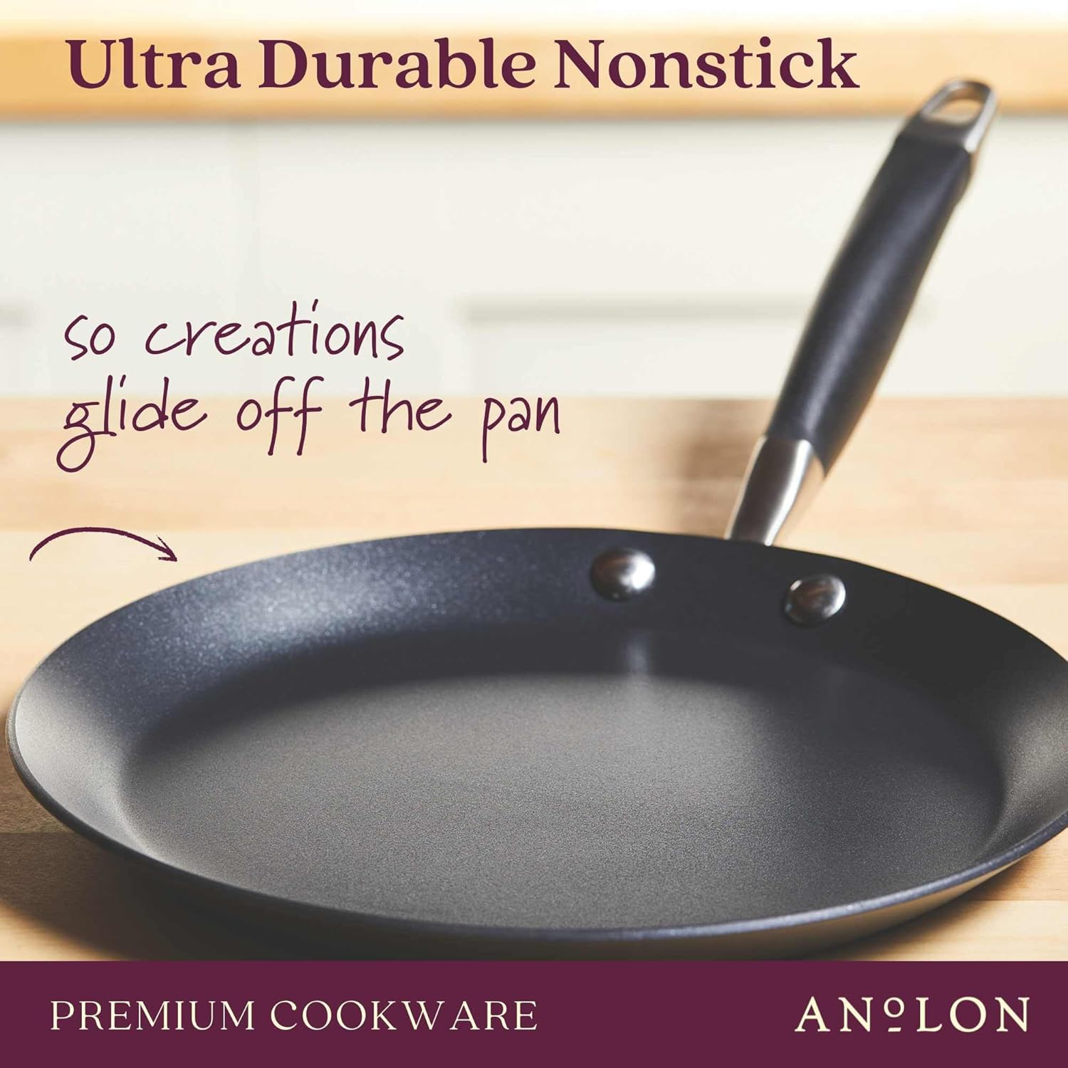 Anolon Advanced Home Non-Stick Cr&ecirc;pe Pan 24Cm &ndash; Hard-Anodised Aluminium, Pfoa-Free, Oven Safe to 200&deg;C, Suregrip&trade; Handle, Easy Clean, Metal Utensil Safe &ndash; Bronze Finish image number 5