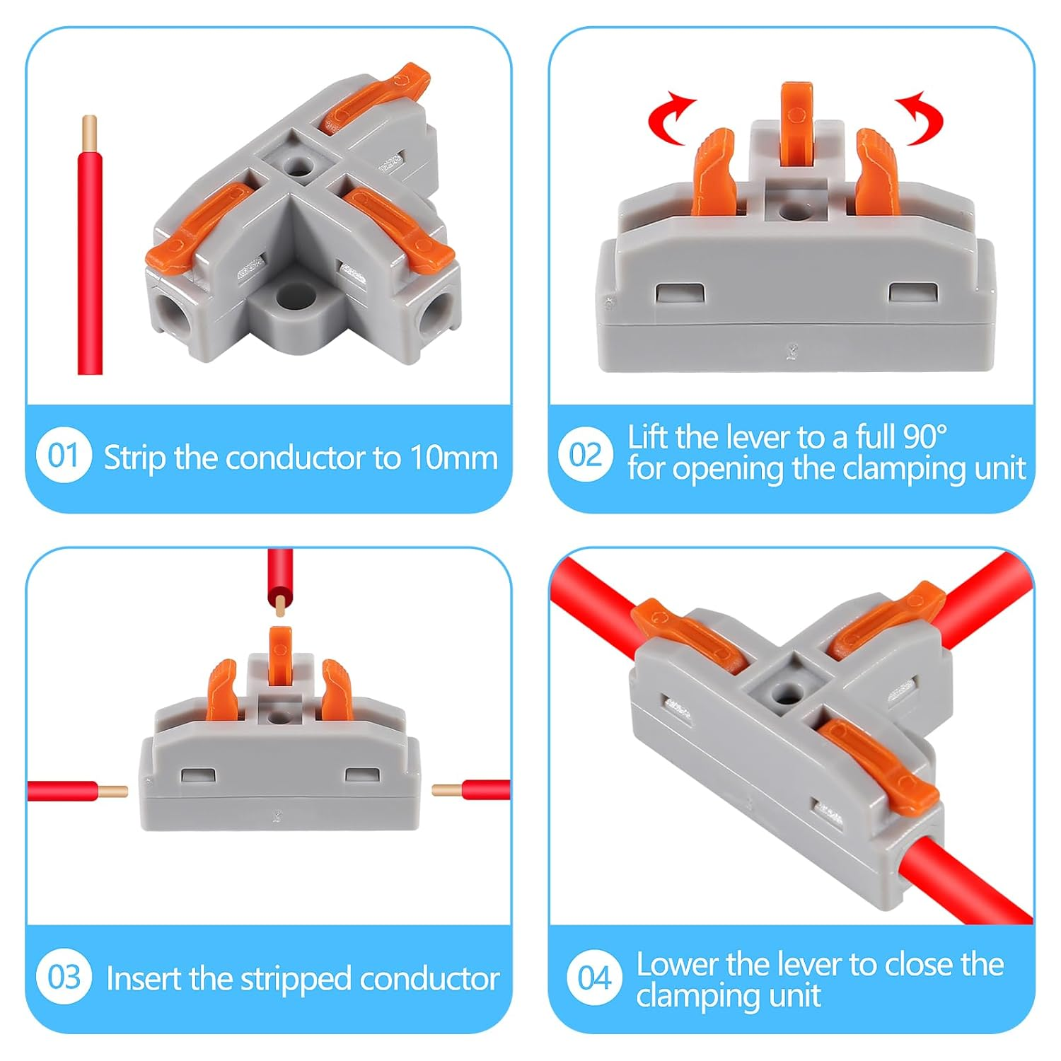 QCCAN 50PCS Lever Wire Connectors, T Shape Quick Wire Connectors, Electrical Lever Nuts Wire Connectors Push-In Connectors image number 6