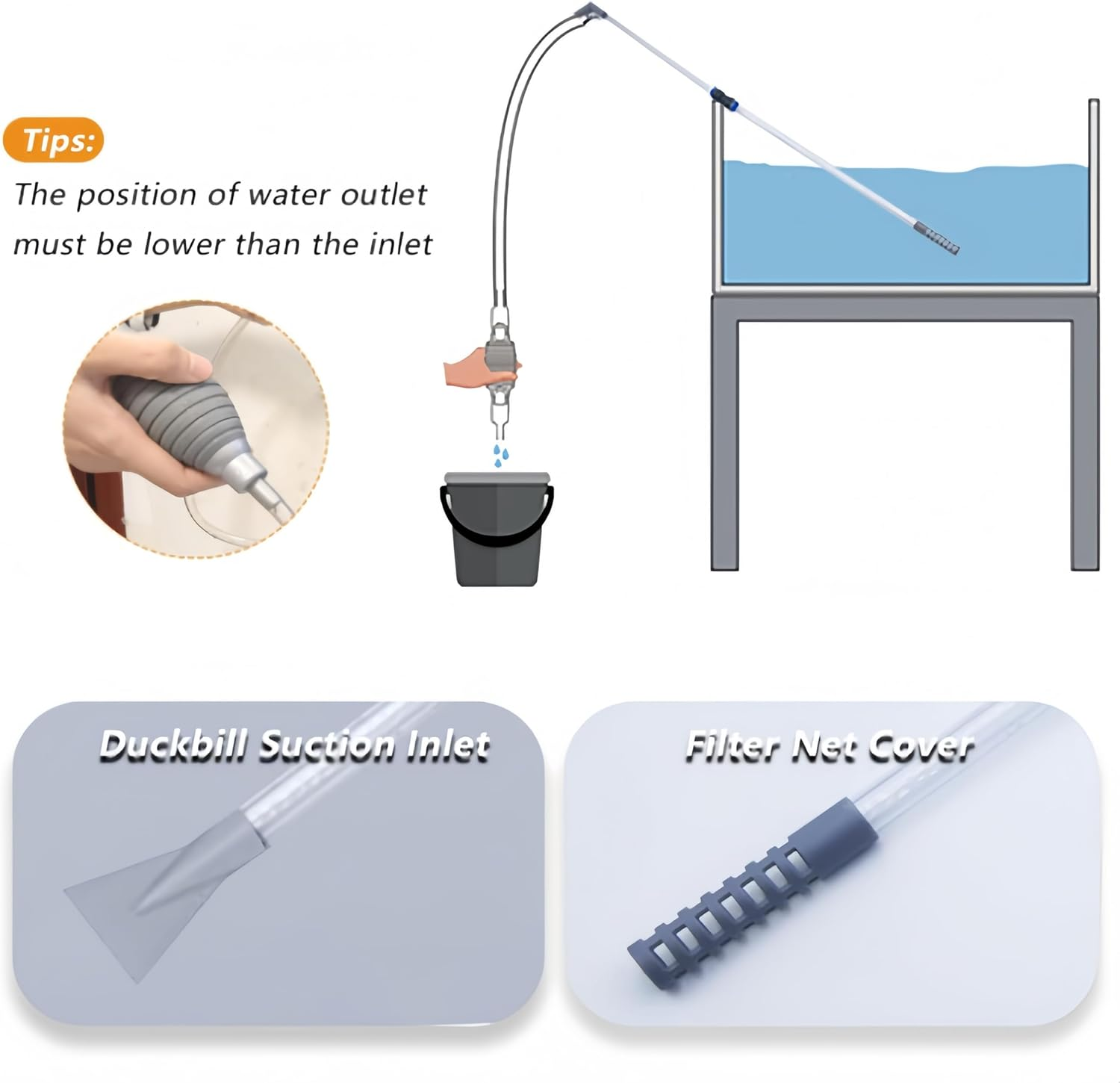 Fish Tank Gravel Cleaner, Aquarium Gravel Cleaner, 3.0M Water Changer Vacuum Cleaning Tools Siphon Universal Quick Pump Aquarium Water Changing Sand Cleaner for Aquarium Water Filter image number 2