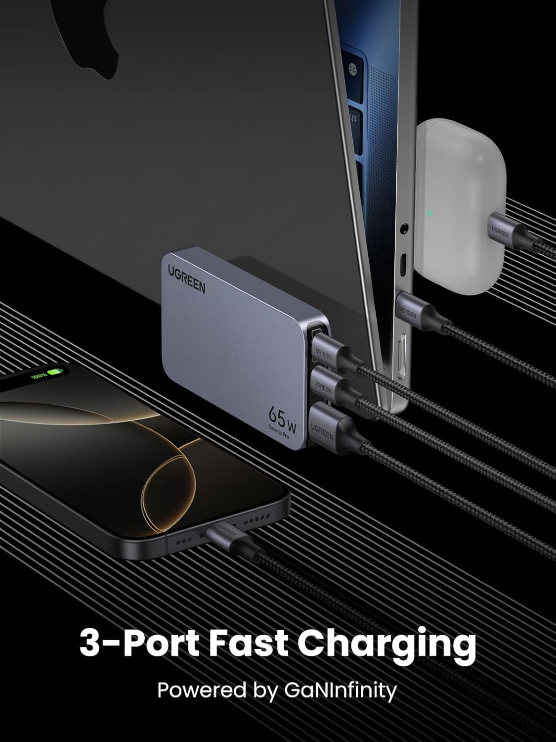 UGREEN 65W Travel Charger, Ultra-Slim USB C Charger, Nexode Pro 3-Port Gan Travel Adapter with US/UK/EU/AU Plug for Iphone 17 Pro Max, Macbook Pro, Ipad, Galaxy S25 Ultra(Pps 45W) Pixel 10, Steam Deck image number 2