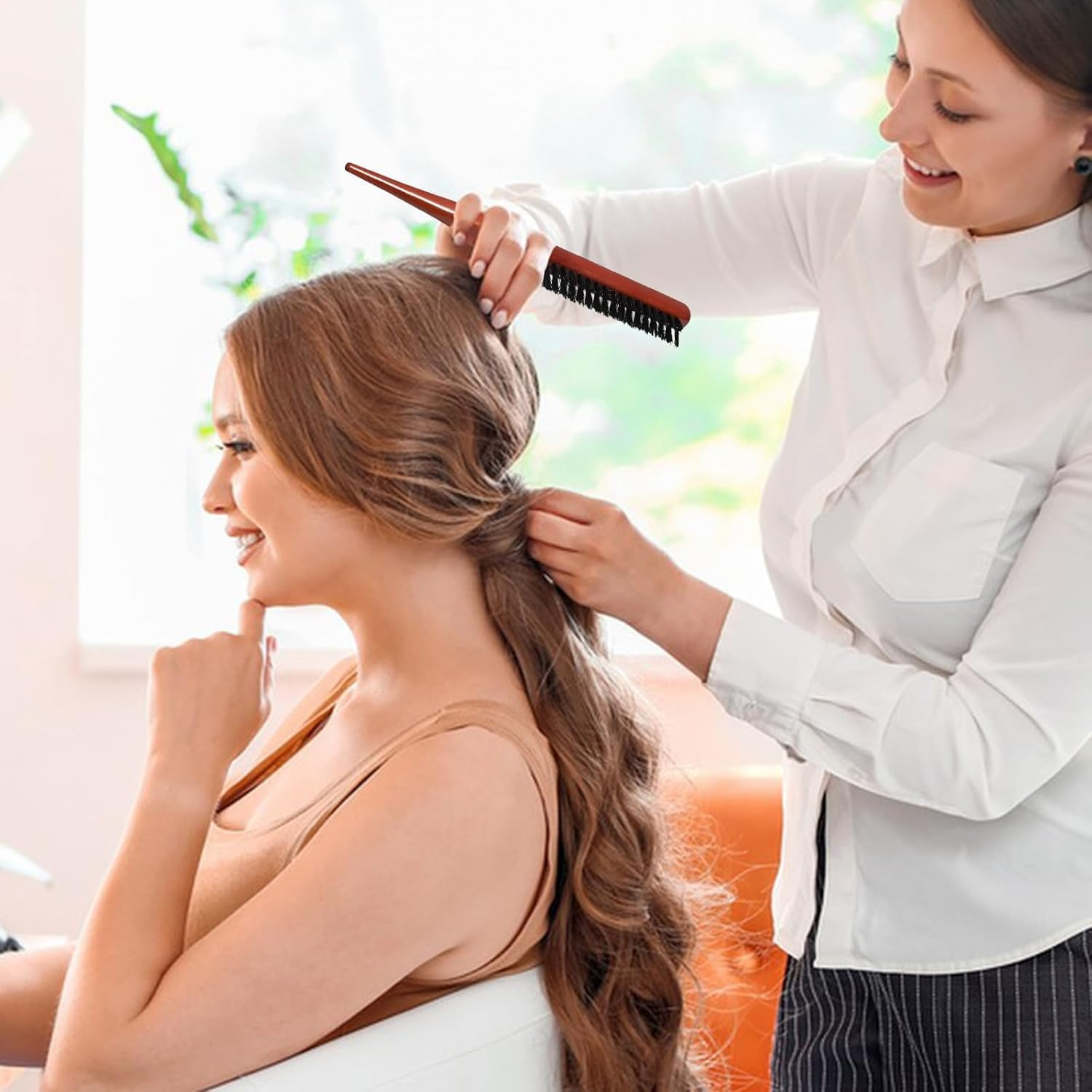 4Pcs Slick Back Hair Brushes Boar Bristle Hair Brush with Crescent Comb and Eyebrow Comb, Wooden Handle Bristle Slick Back Teasing Boar Bristle Sleek Styling Hair Brush image number 3