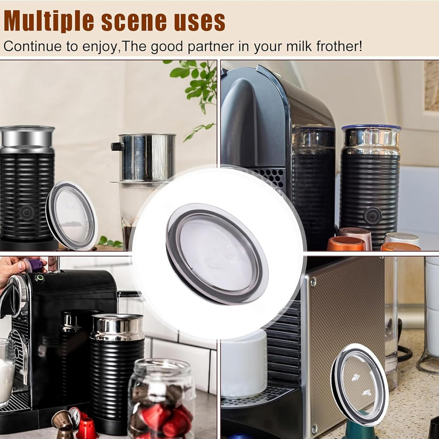 2 Pcs Milk Frother Transparent Lid,Milk Frother Lid for Nespresso Aeroccino 3 3R,Milk Foam Confidential Seal Replacement Lid,3593 & 3594 Seal Parts image number 6