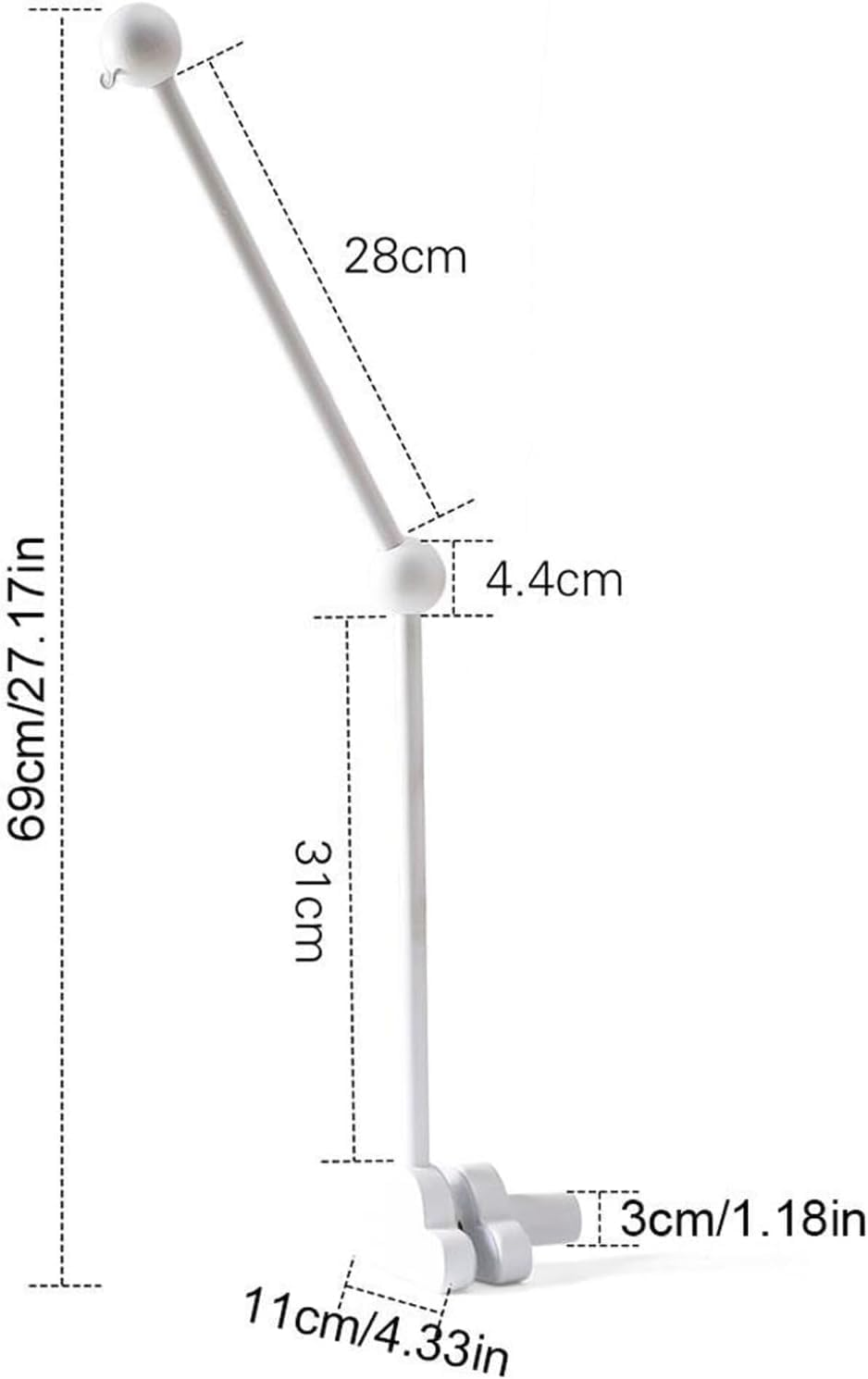 Baby Crib Mobile Arm,Wooden Baby Crib Mobile Holder,Cot Hangingarm Wooden,Adjustable Hanger for Nursery Decor Mount Bed Bell Holder(White) image number 3