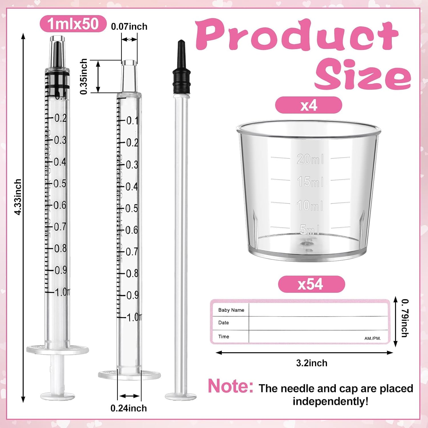 Colostrum Collection Kit - 50Pcs 1Ml Syringes with 4 Measuring Cups & Labels | Bpa-Free Breast Milk Collector for Harvesting & Storage | Essential for Antenatal Expressing & Breastfeeding image number 2