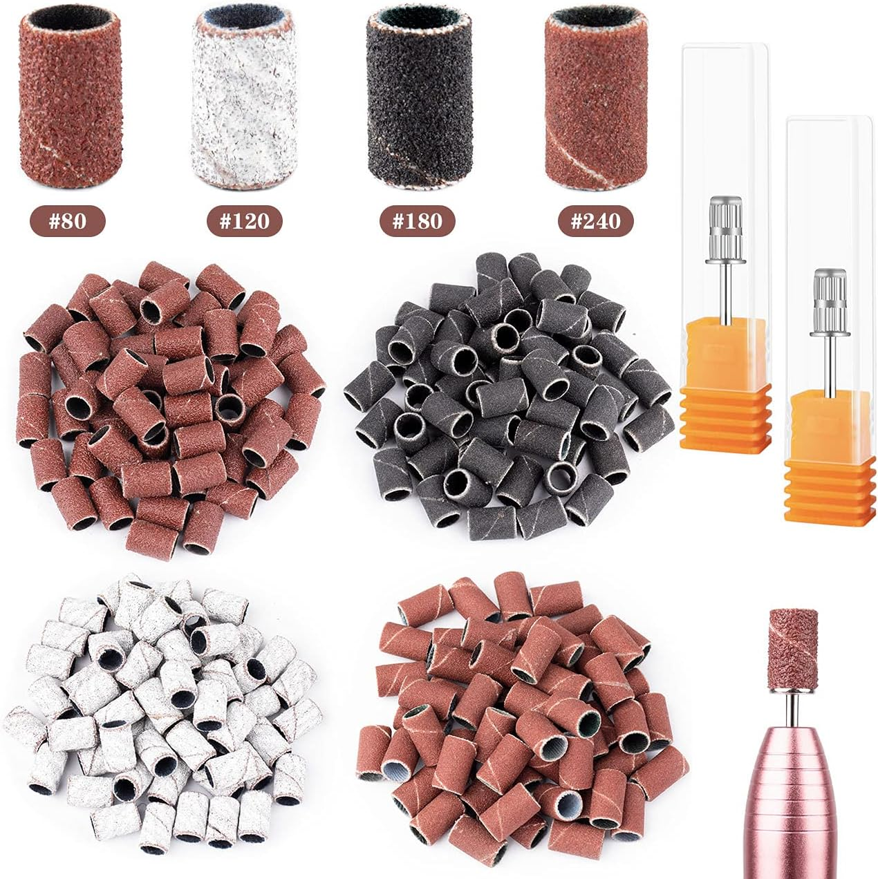 Rolybag Sanding Bands for Nail Drill Portable Nail Strap Set 3 Color Coarse Fine Grit Efile Sand Set 80#120#180#240#,2 Pieces 3/32 Inch Nail Drill Bits for Manicures and Pedicures image number 5