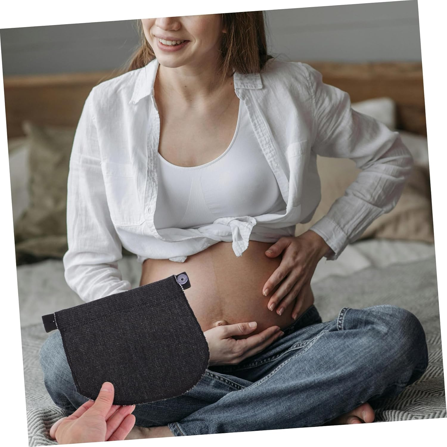 Maternity Waist Extender Elastic Pregnancy Extender Adjustable Waistband Elastic Pregnancy Trousers for Jeans and Pants Black image number 5