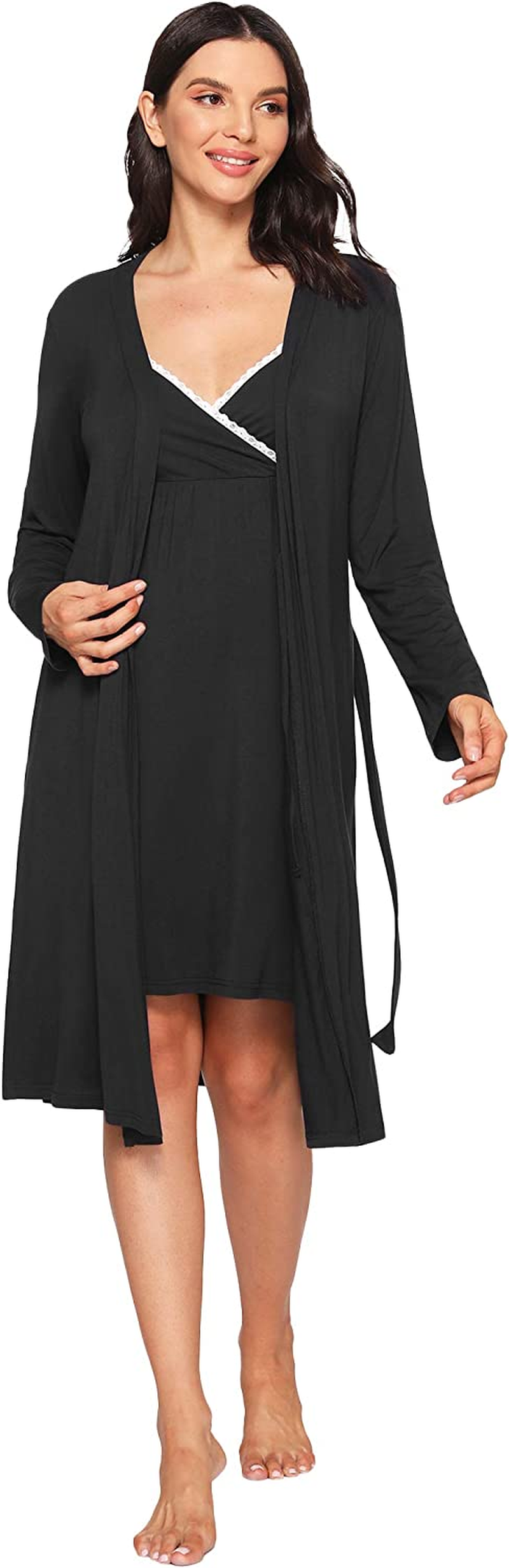 Latuza Women'S Bamboo Viscose Nursing Nightgown and Robe Set