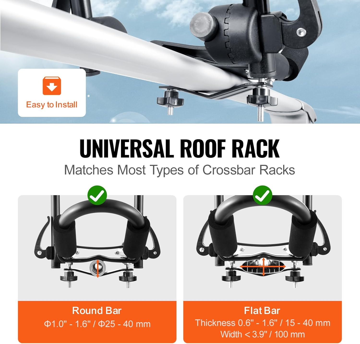VEVOR Kayak Roof Rack 1 Pair J-Bar, Soft Roof Rack Quick Folding, Top Mount Tie Down, Carrier for Kayak, Surf Board, Canoe, SUP, Ski Board, Mount on Car, SUV, Truck, 1 Kayak image number 5