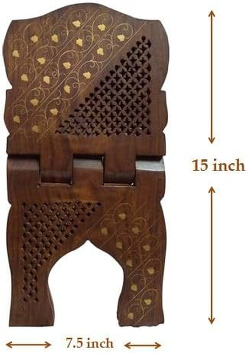 Garden of Arts Wooden Handmade Quran Geeta Bible Holder Support Stand Reading Book Holder Display Folding Religious Prayer Stand Wooden Holy Book Stand Medium Size 15 Inches Large Big Size image number 2