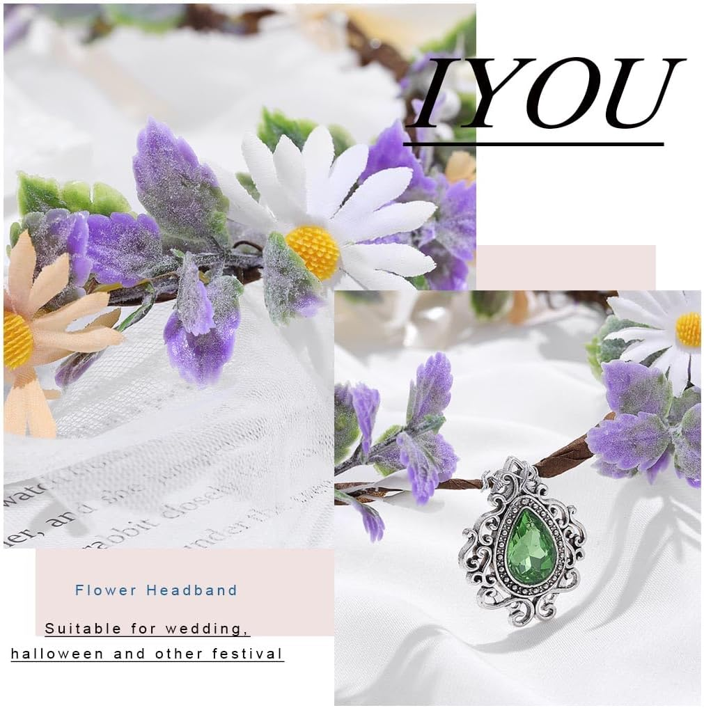 IYOU Elf Fairy Flower Crown Purple Floral Headband Crystal Leaf Headpieces Beach Wedding Hair Accessories for Women and Girls image number 5