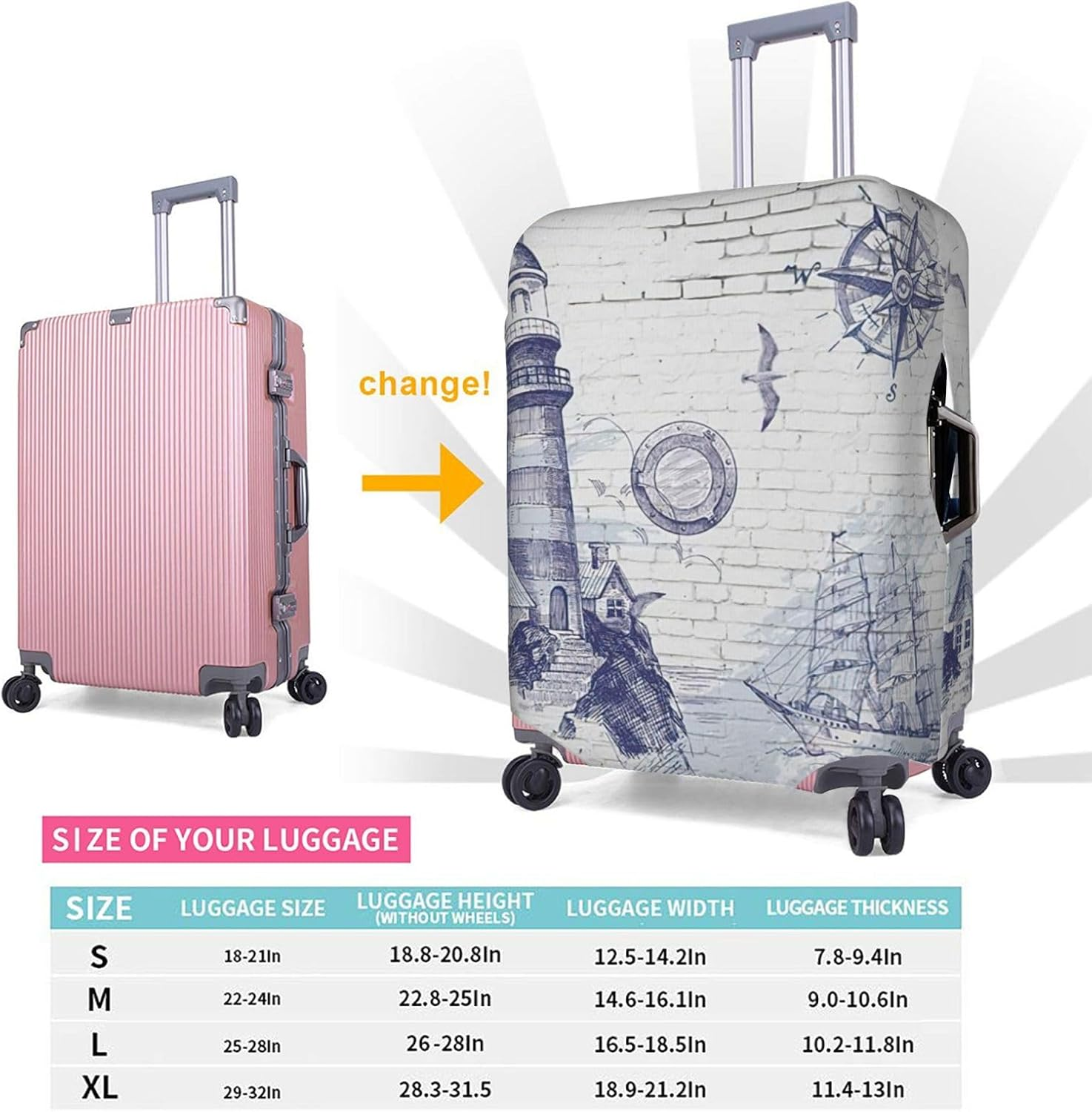 Odddot Sail Boat Nautical Compass Print Travel Luggage Cover,Suitcase Protector Cover, Washable Baggage Covers,For 18-32 Inch Luggage, Sail Boat Nautical Compass, X-Large image number 6