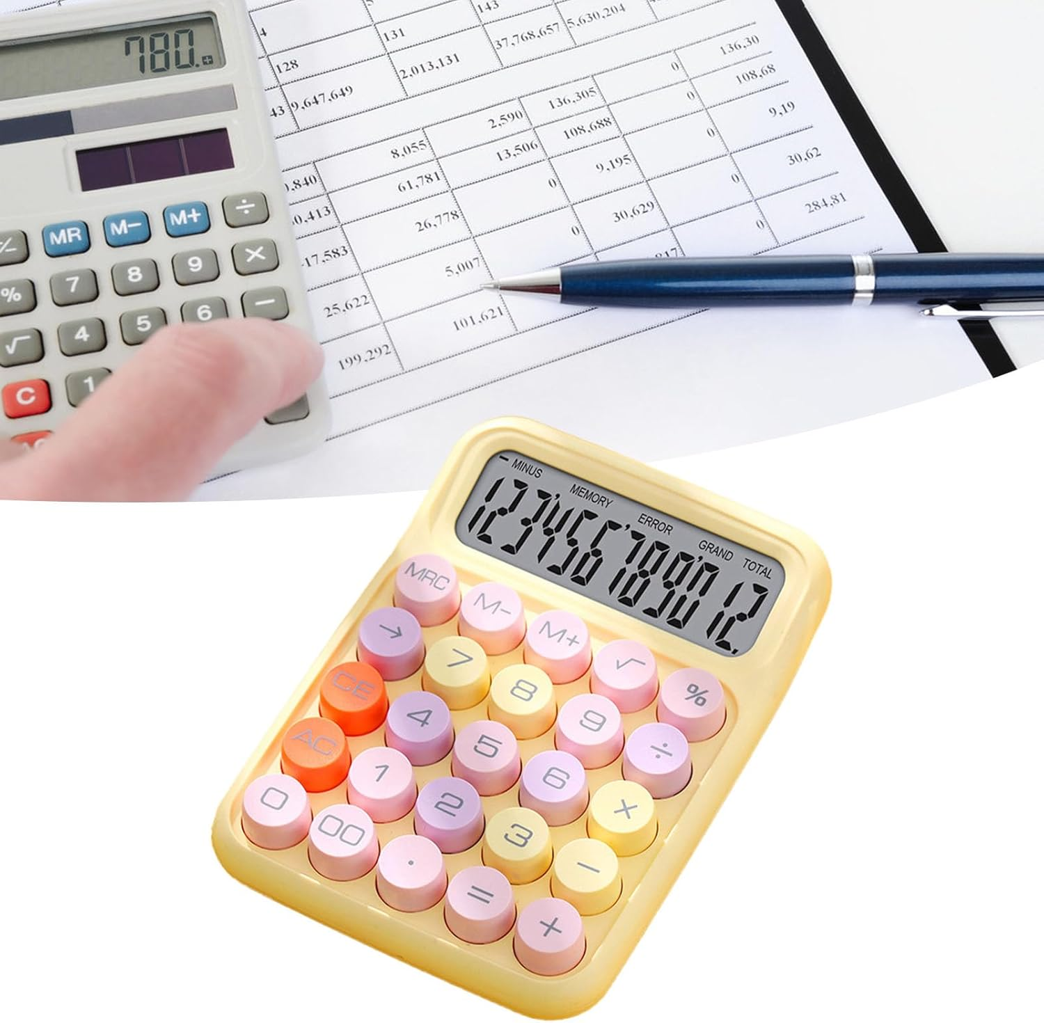 Colorful Calculator, Mechanical Keyboard Calculator, Candy Colored Electronic Desktop Calculator with Scientific Functions, for Home School Office (Lemon Yellow) - Purple image number 6