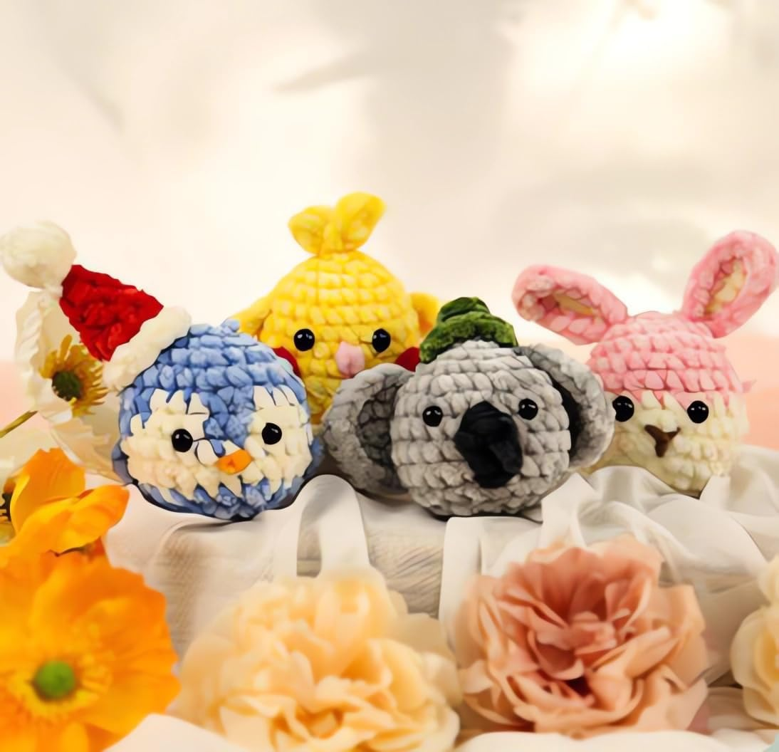 Crochet Kit for Beginners, 4 Pattern Animals, Rabbit, Koala, Penguin, Chick, Beginner Crochet Kit for Adults Step-By-Step Video Tutorials Enough Yarn, Stuffing, Hooks and Accessories image number 3