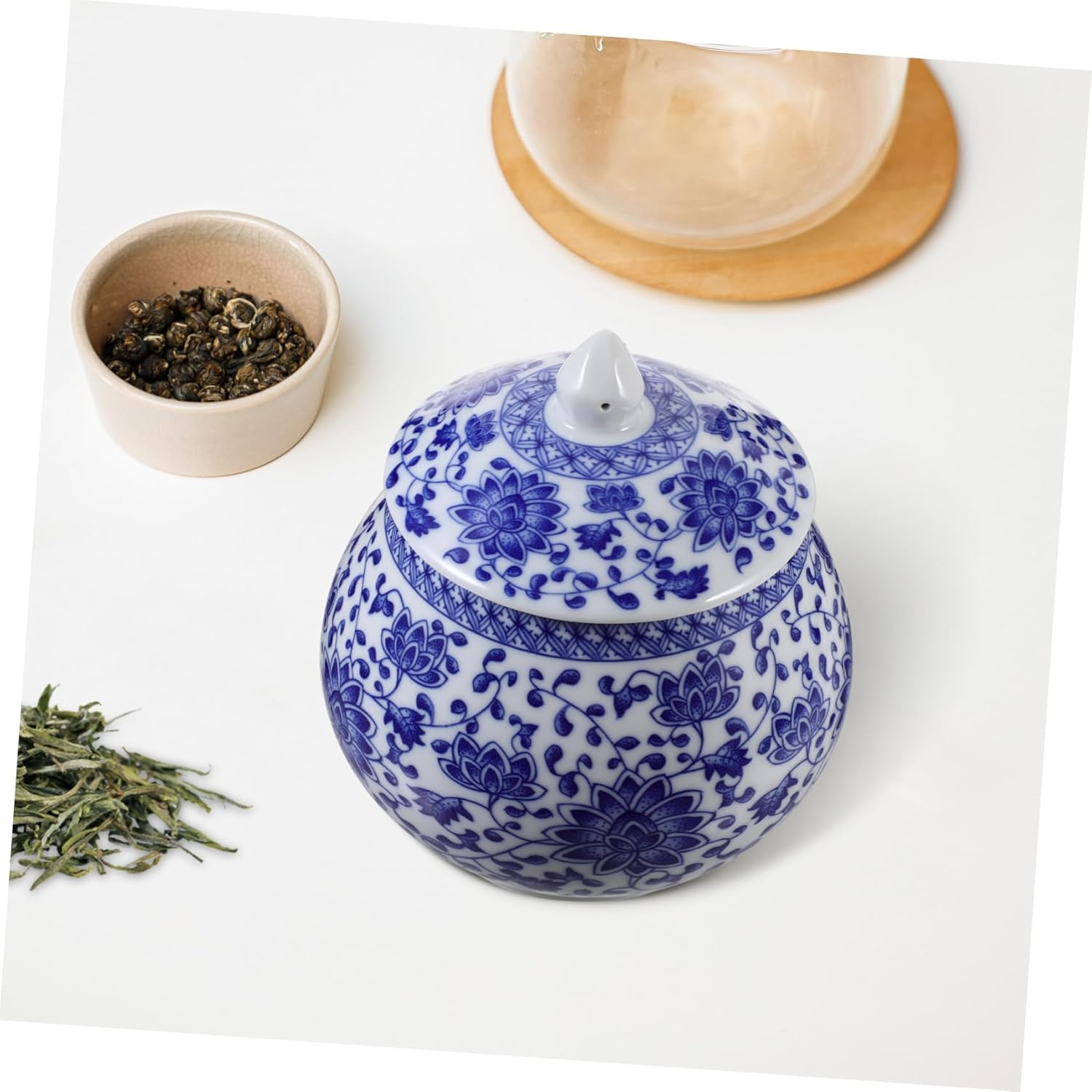 Ceramic Tea Jar Ginger Jars for Home Decor Blue White Porcelain Tea Storage Canister image number 4