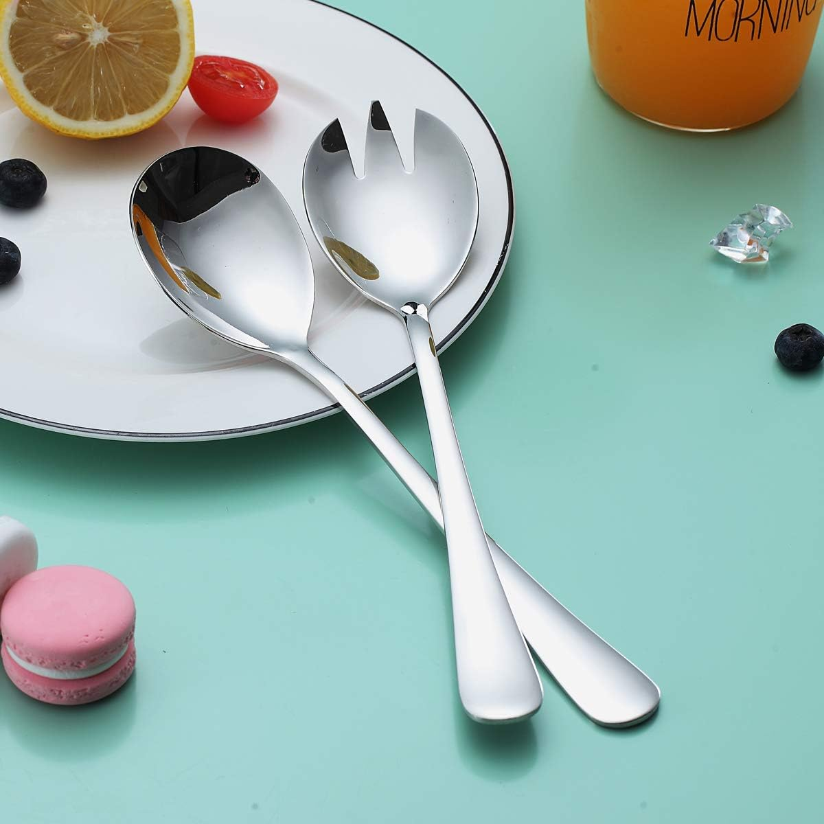 Berglander Salad Server Set, Stainless Steel Salad Serving Set, Salad Servers, Salad Spoon, Salad Fork, Pack of 2 (Shiny Silver) image number 5