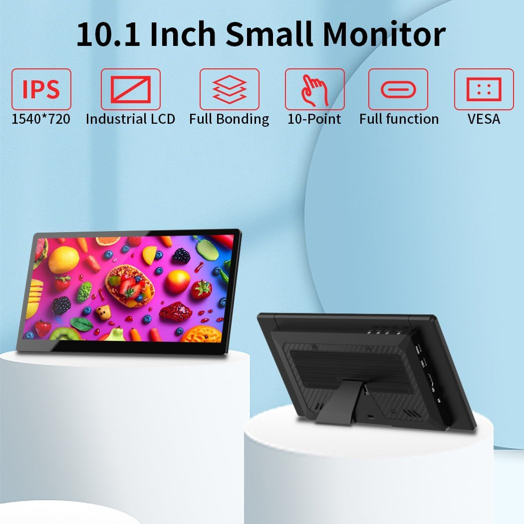 Magedok 10.1 Inch Touchscreen Mini Monitor, IPS 1540&times;720 USB-C HDMI Portable Secondary Display with Stand & Speaker, Stretched Bar Screen for PC Laptop Rasp PI AIDA64 STEM DIY image number 2