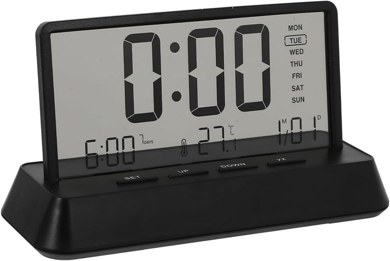 Lancoon LCD Digital Alarm Clock with 3 Alarms Transparent Temperature Date Week Display Snooze Desktop Simple Portable Easy to Use for Home Decor Bedroom Office Kids