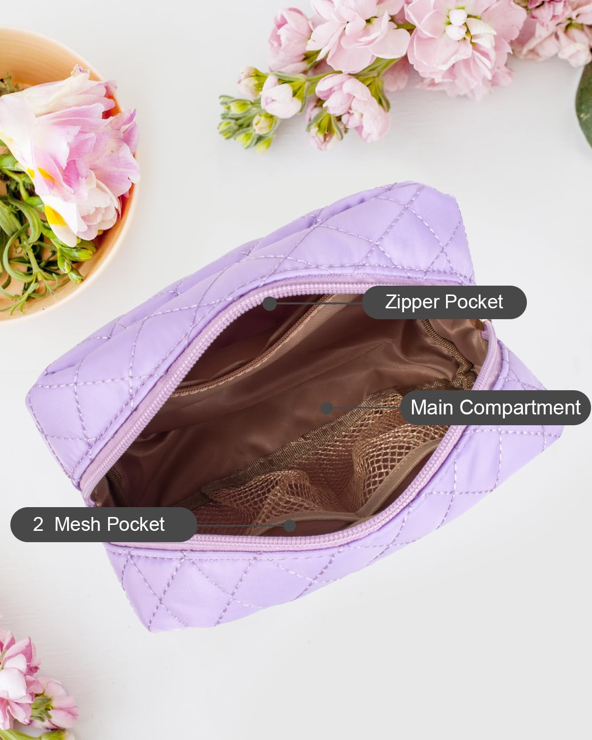 DDPOND Makeup Bag Travel Cosmetic Bag,Small Make up Bags for Women Makeup Organizer Case, Toiletry Bag Quilted Make up Bags Travel Essentials Toiletries Accessories (Black) - Beige image number 2