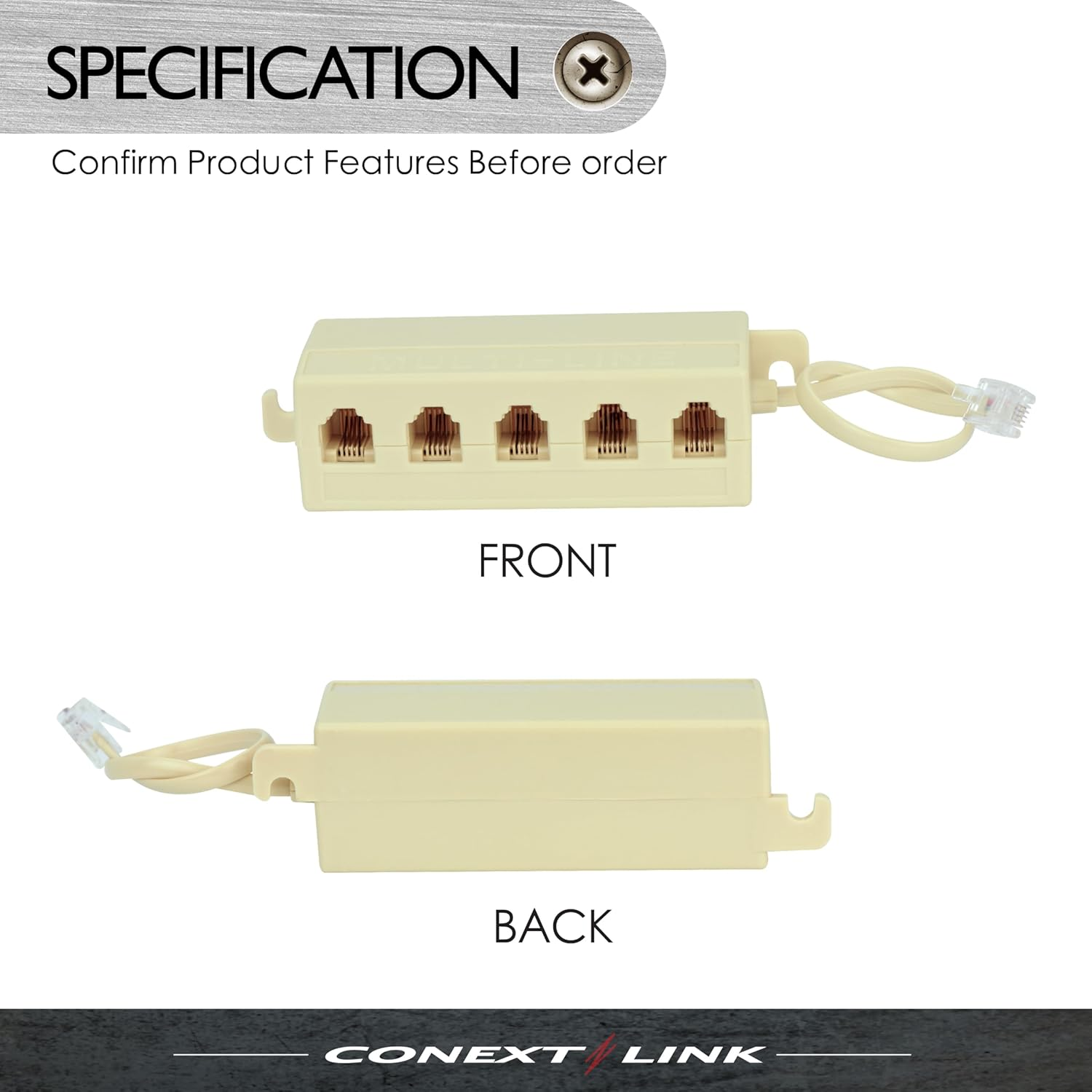 6P4C RJ11 Telephone Phone Line Modular Jack Splitter Male Female Coupler Adapter (Bei'Ge) image number 2