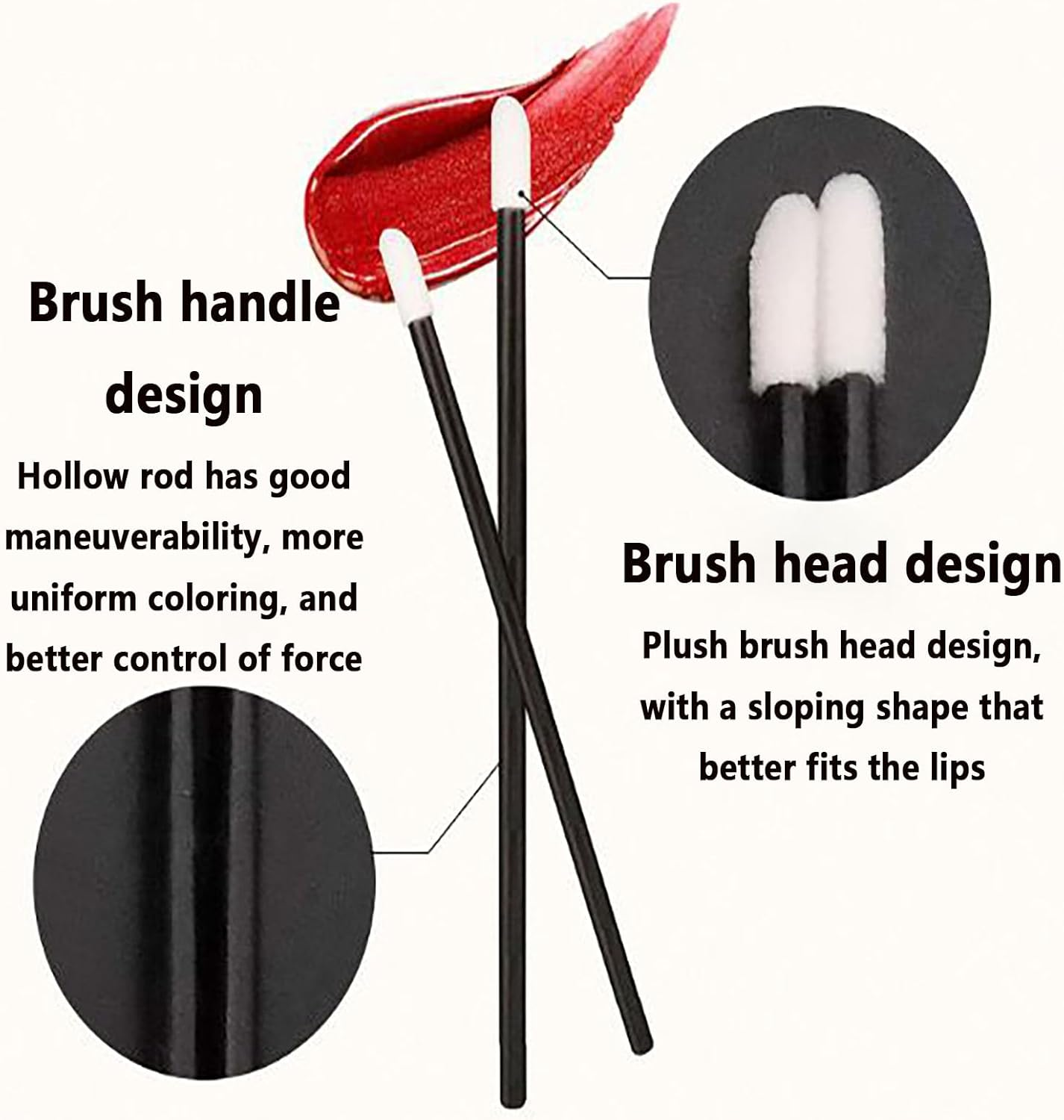 SYGELER 200PCS Disposable Lip Brushes - Lint-Free Lipstick & Gloss Applicator Wands, Hygienic Makeup Tools for Precise Application (Black) image number 2