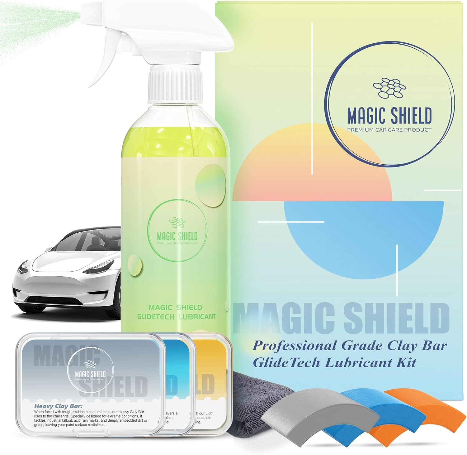Magic Shield Clay Bar Triple Pack &ndash; 100G Light, Medium & Heavy Bars + Glidetech Lubricant Spray | Professional Auto Detailing, Deep Cleaning & Shine Restoration image number 4
