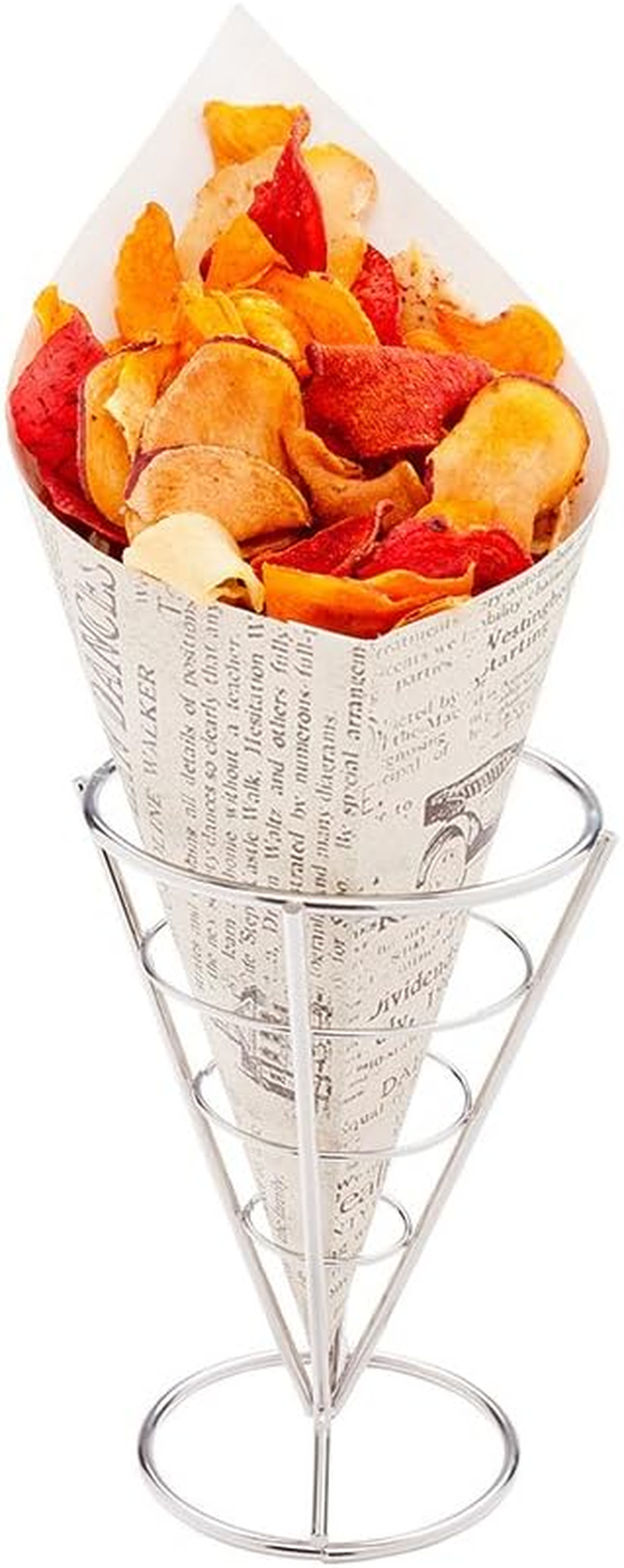 Restaurantware Conetek 10-Inch Eco-Friendly Finger Food Cones: Perfect for Appetizers - Food-Safe Paper Cone with Newsprint Styling - Disposable and Recyclable - 100-CT - Restaurantware image number 4
