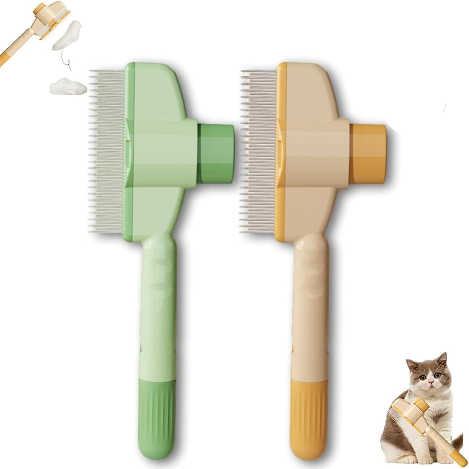 Self-Cleaning Pet Flea Comb Grooming Brush, Pet Hair Removal Comb Flea Comb, 2025 New Grooming Brush Flea Comb for Cats and Dog, Pet Comb New Cat Brush with Release Button (Mix 2PCS) image number 2