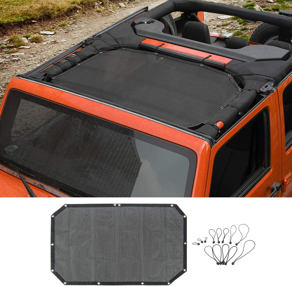Voodonala for Jeep JK Sunshade Mesh Sun Shade Bikini Top for 2007-2018 Jeep Wrangler JK JKU 2 Door & 4 Door, Plain Black image number 5