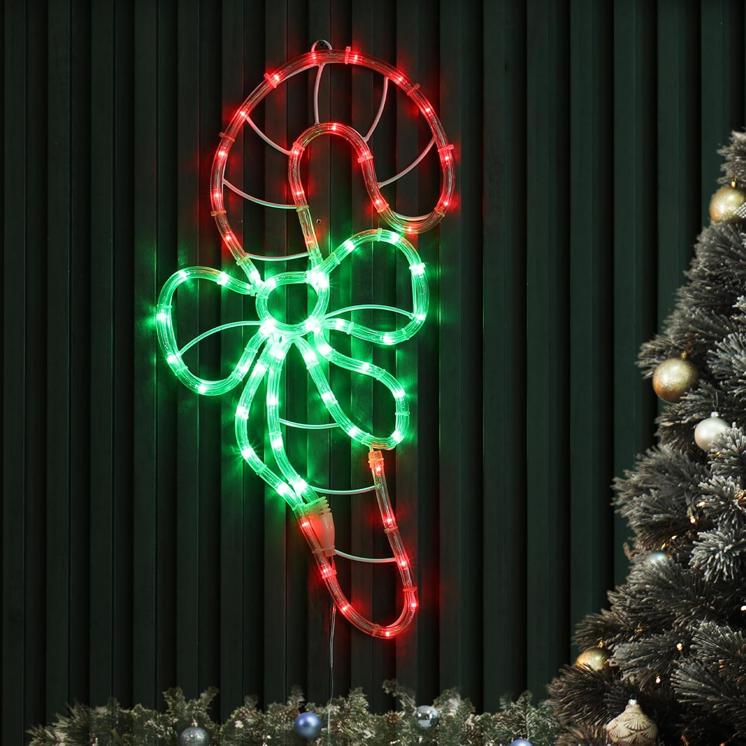 Lexi Lighting LED Candy Cane Rope Light Silhouette, 60 LED Lights, Red Green, 30X55.5Cm, IP44 Indoor Outdoor Use, Hanging/Wall-Mountable Decorative Lighting for Christmas Party