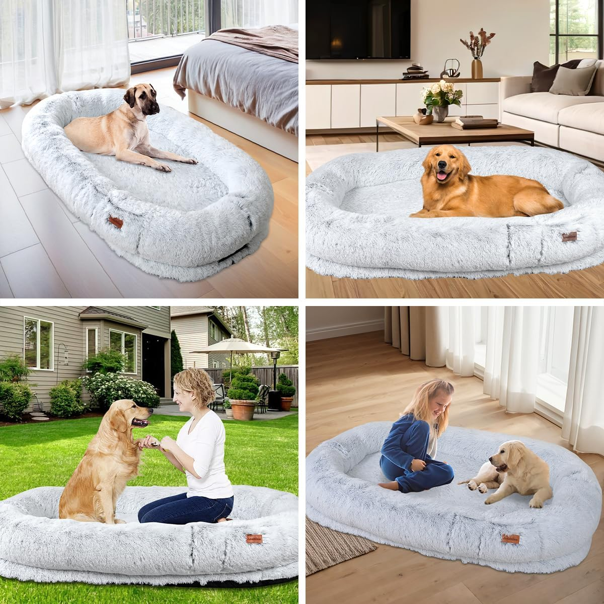 Anshine Human Dog Bed, 180X110X25 Cm Dog Bed for You and Pets, with Memory Foam, Plump Pillow, Blanket, Washable Faux Fur Dog Bed for People Doze Off, Napping Orthopedic Dog Bed - Grey image number 2
