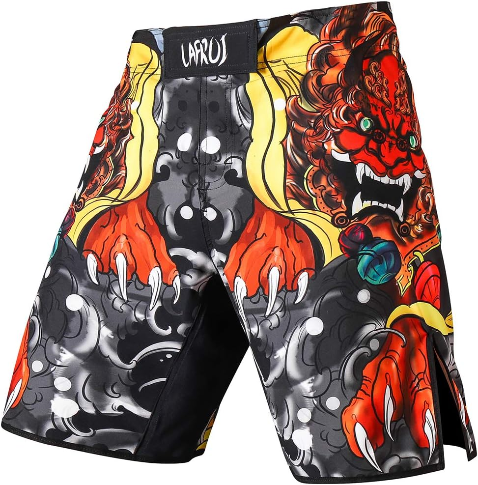 LAFROI Men'S MMA Cross Training Box Shorts Trunks Fight Wear with Drawstring and Pocket