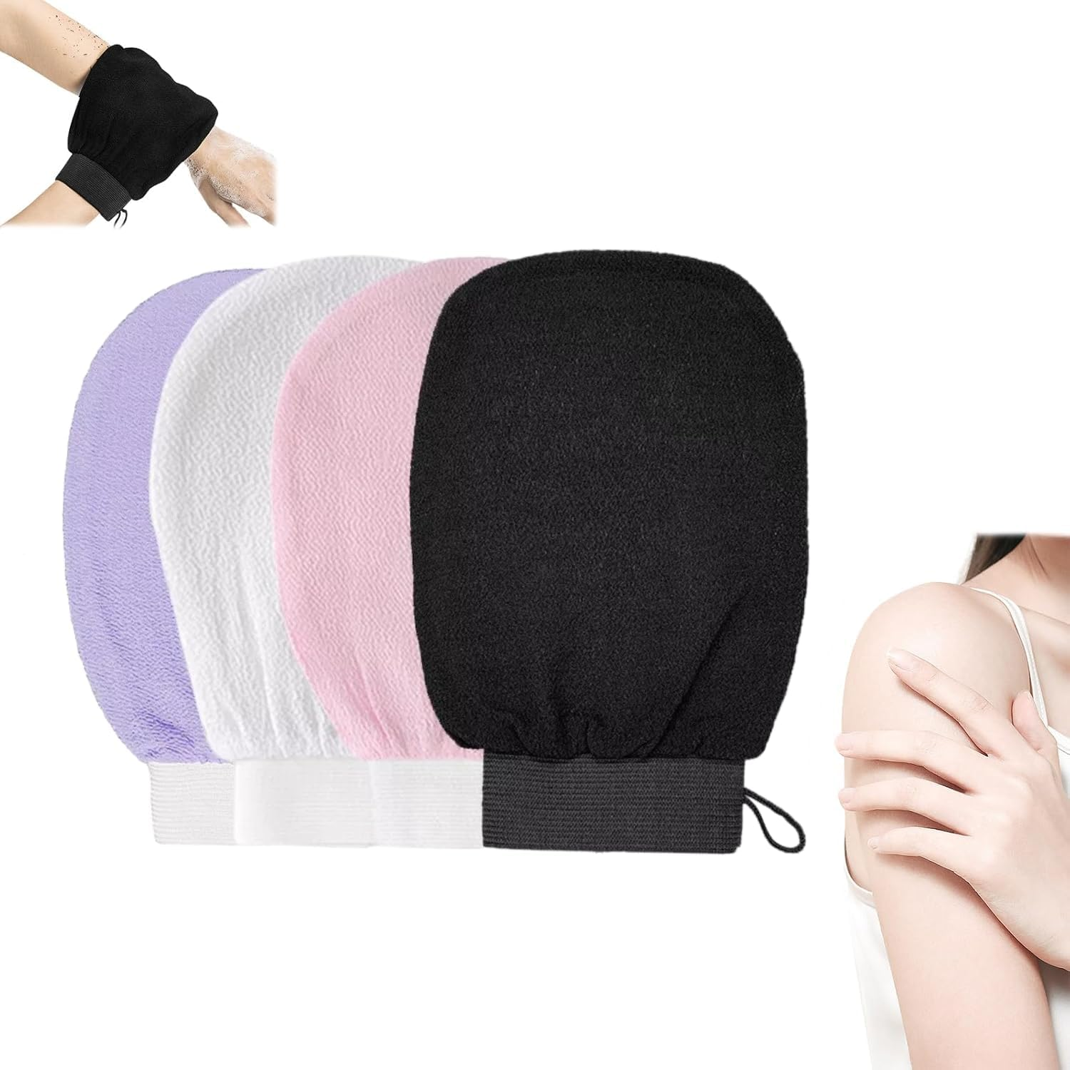 Korean Exfoliating Gloves &ndash; Dual-Sided Deep Cleansing Mitt for Dead Skin Removal, SPA & Body Scrub &ndash; for Women & Men（4 Pack） image number 1