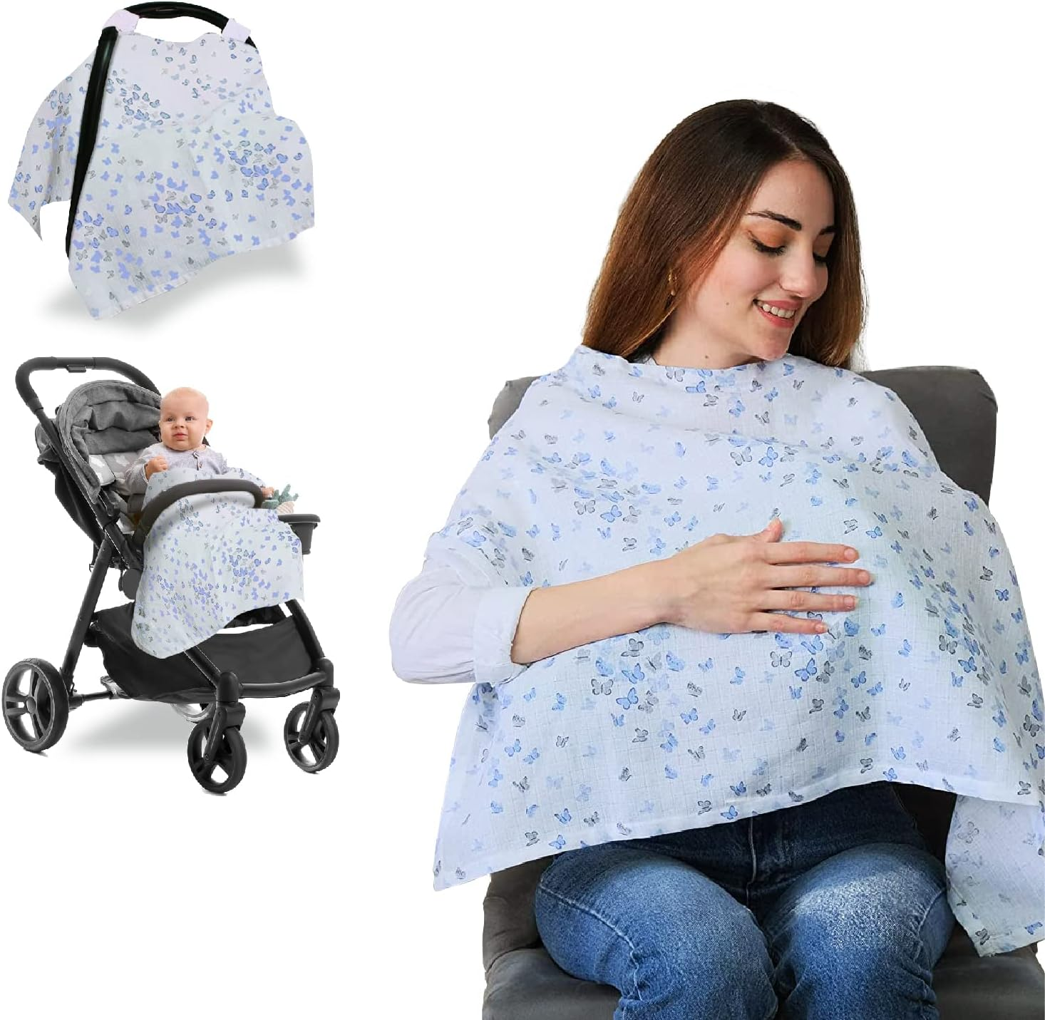 Go Mommy Muslin Nursing Cover for Baby Breastfeeding, Breathable 100% Cotton Breastfeeding Cover for Mother Nursing Apron, Multi-Use Carseat Canopy