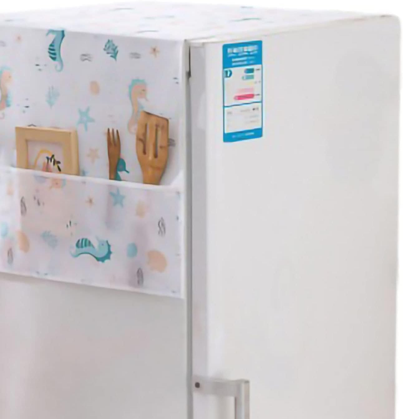 Dust-Proof Refrigerator Cover, 130X55Cm Washing Machine Top Protector with Side Storage Bags Water and Oil Proofing Washing Machine Cover for Home and Kitchen(Seahorse) - Rabbits image number 3