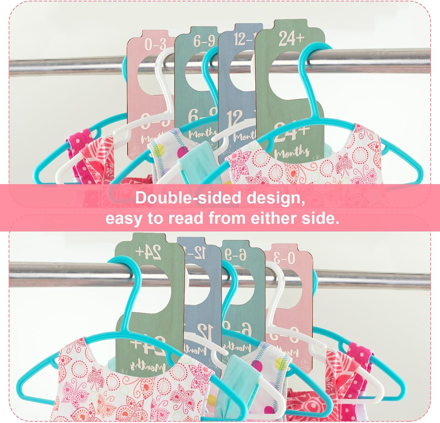 8Pcs Baby Clothes Dividers, 8 Colors Baby Wardrobe Dividers Wooden Double-Sided Baby Closet Dividers Baby Clothes Organizer Dividers Nursery Hanger Dividers from Newborn to Toddler image number 3