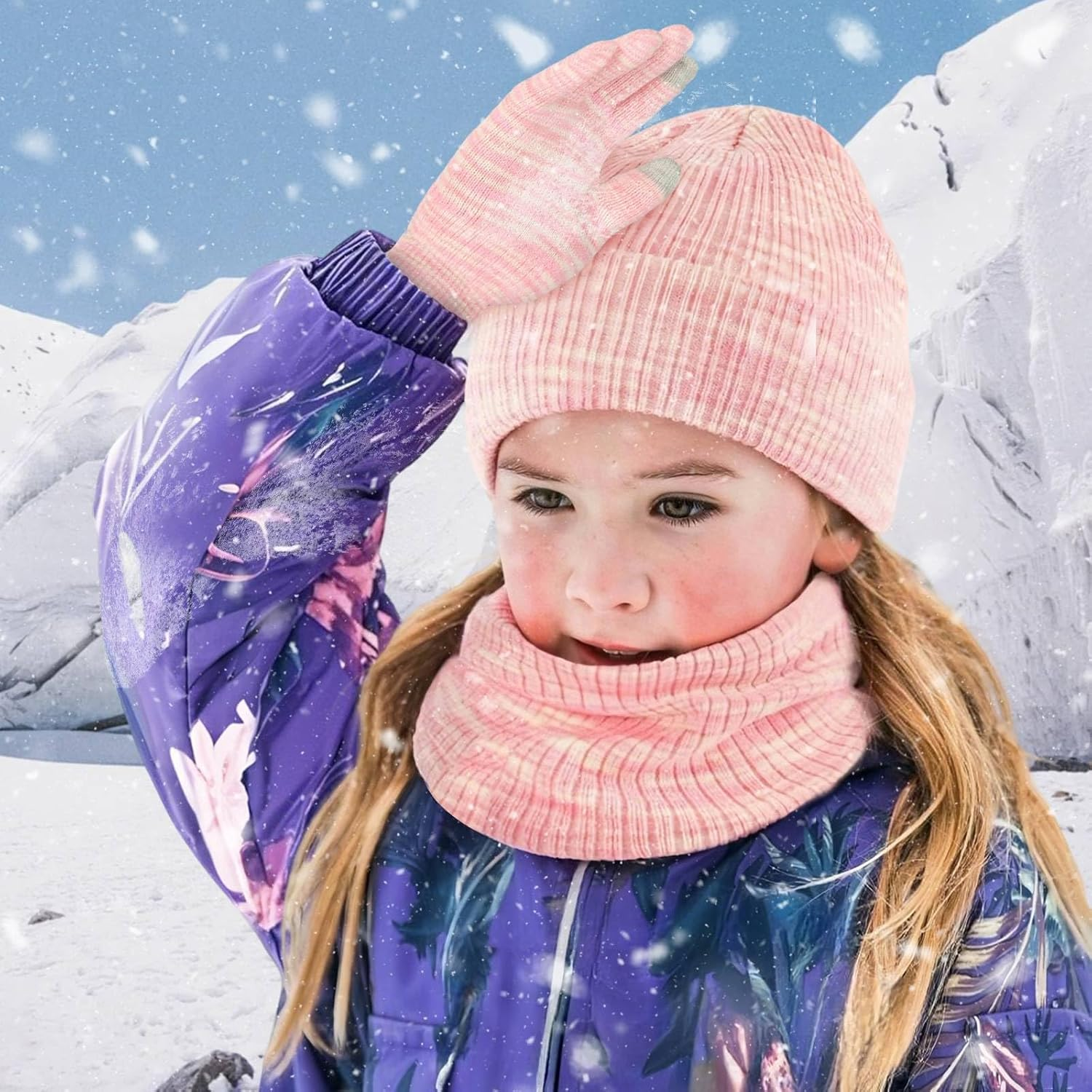 LOKZEER Kids Winter Hat Gloves Scarf Set: Warm Fleece Lined Beanie Hat Knit Gloves & Neck Warmer for Boys and Girls Ages 5-10 Children image number 5