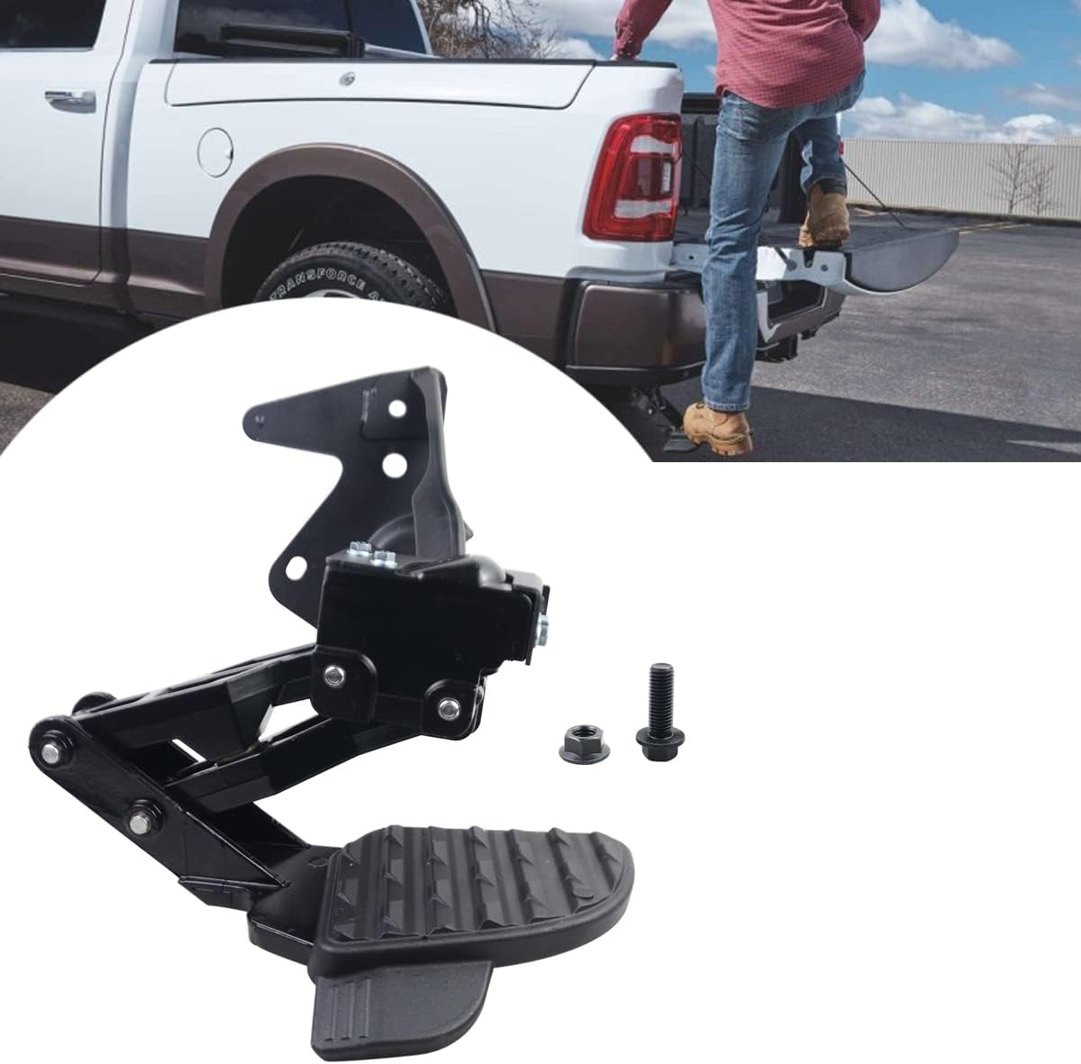Bed Step Retractable Bumper Step for 2019-2021 Dodge Ram 1500 DT (New Body Style) Dual Exhaust Vehicles 82215289AG SSFL image number 3