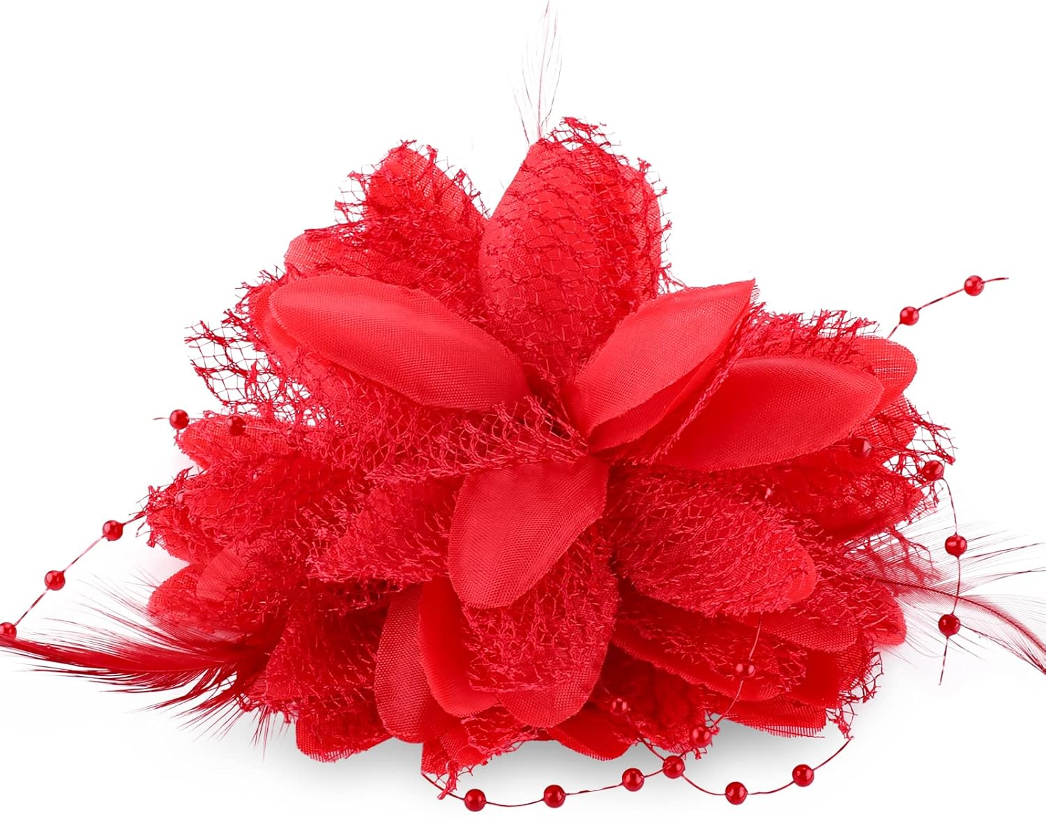 Sibba Flower Hats Clips Hairpin Barrettes Rose Hair Dress Valentines Mother'S Day Easter Headwear Headpiece Accessory Pin Floral Feather Women Girls Dresses for Travel Wedding Prom Party (Red)