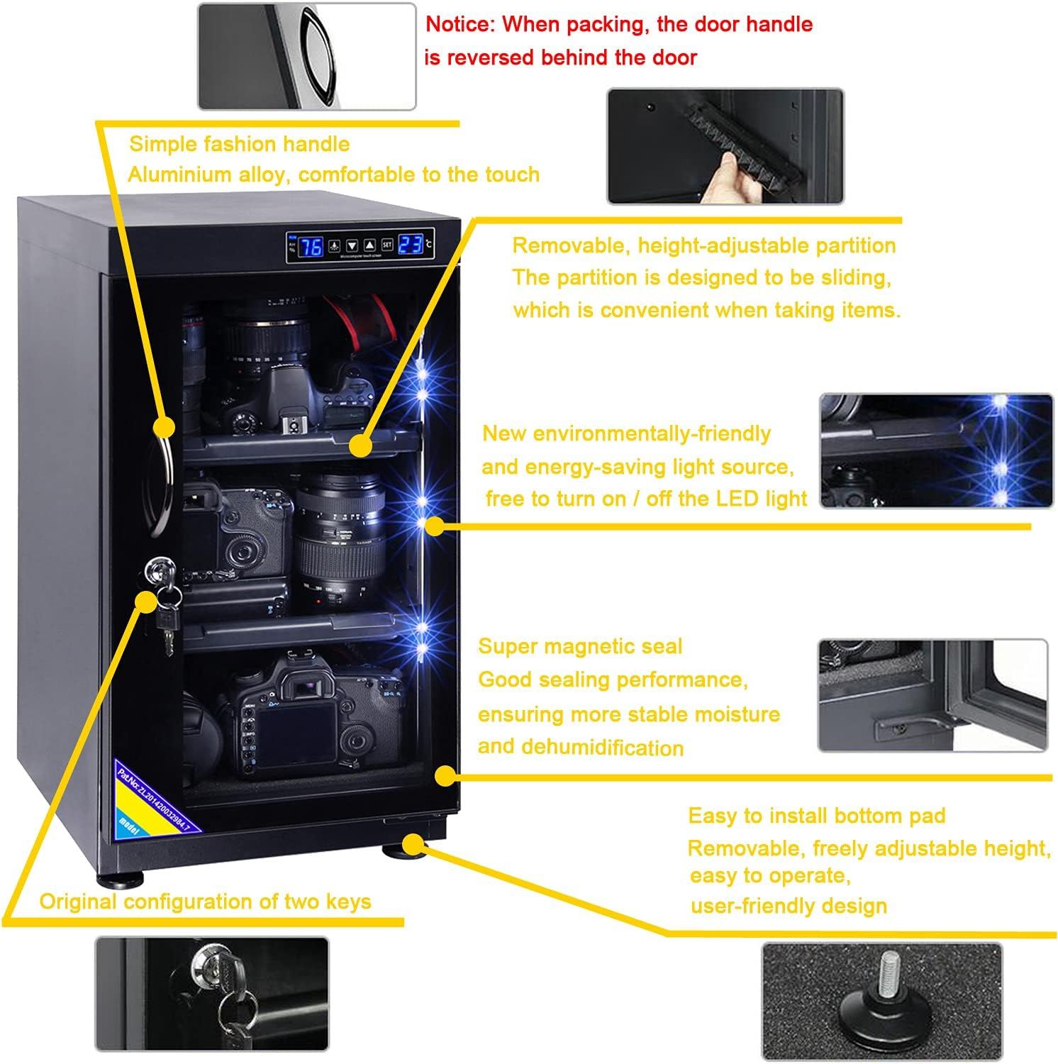 AUTENS TWAIPO 50L Electronic Dehumidify Dry Cabinet Box Anti-Mold Storage with Touchscreen, LED Light, Adjustable Shelves for Digital Camera Gear DSLR SLR Lens Equipment & Electrical Components image number 5