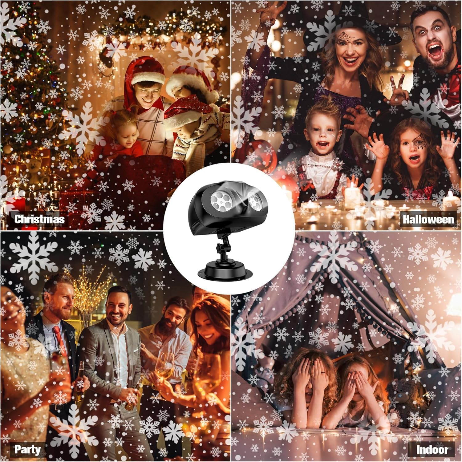 Christmas Double Head Snowflake Projection Lights, Outdoor LED Christmas Lights IP65 Waterproof,Dynamic Rotating Snow Lamp Brighter LED Landscape for Halloween Xmas Party Wedding Holiday Garden image number 6